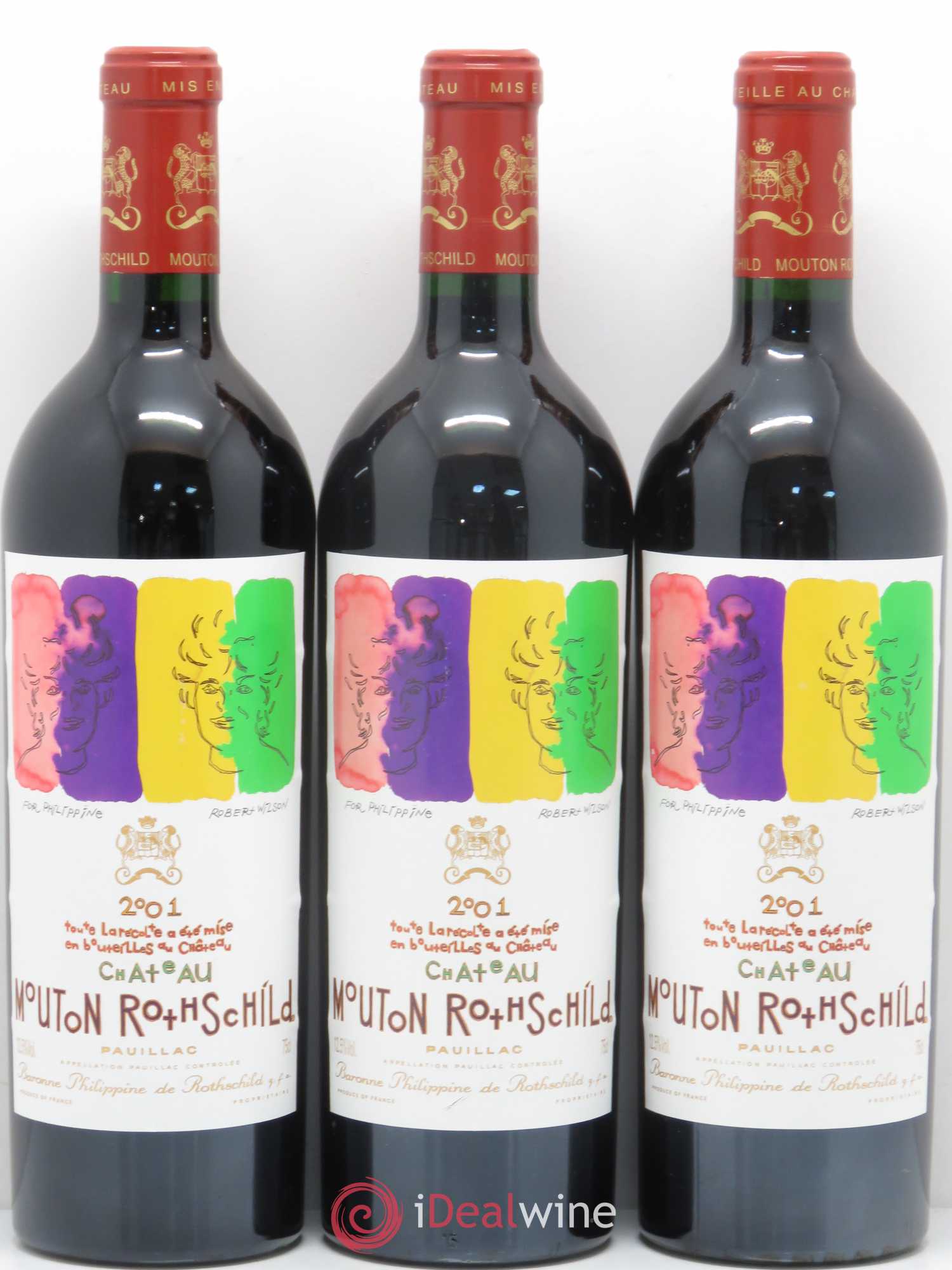 Château Mouton Rothschild 1er Grand Cru Classé 2001 - Lot de 3 bouteilles - 0