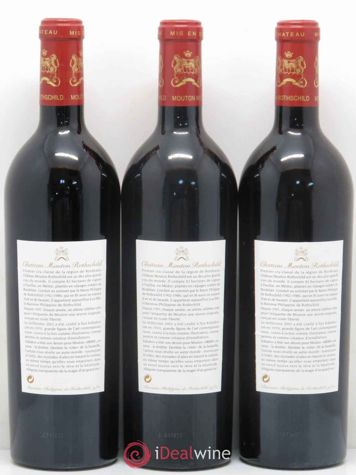 Château Mouton Rothschild 1er Grand Cru Classé 2002 - Lot de 3 bouteilles - 1