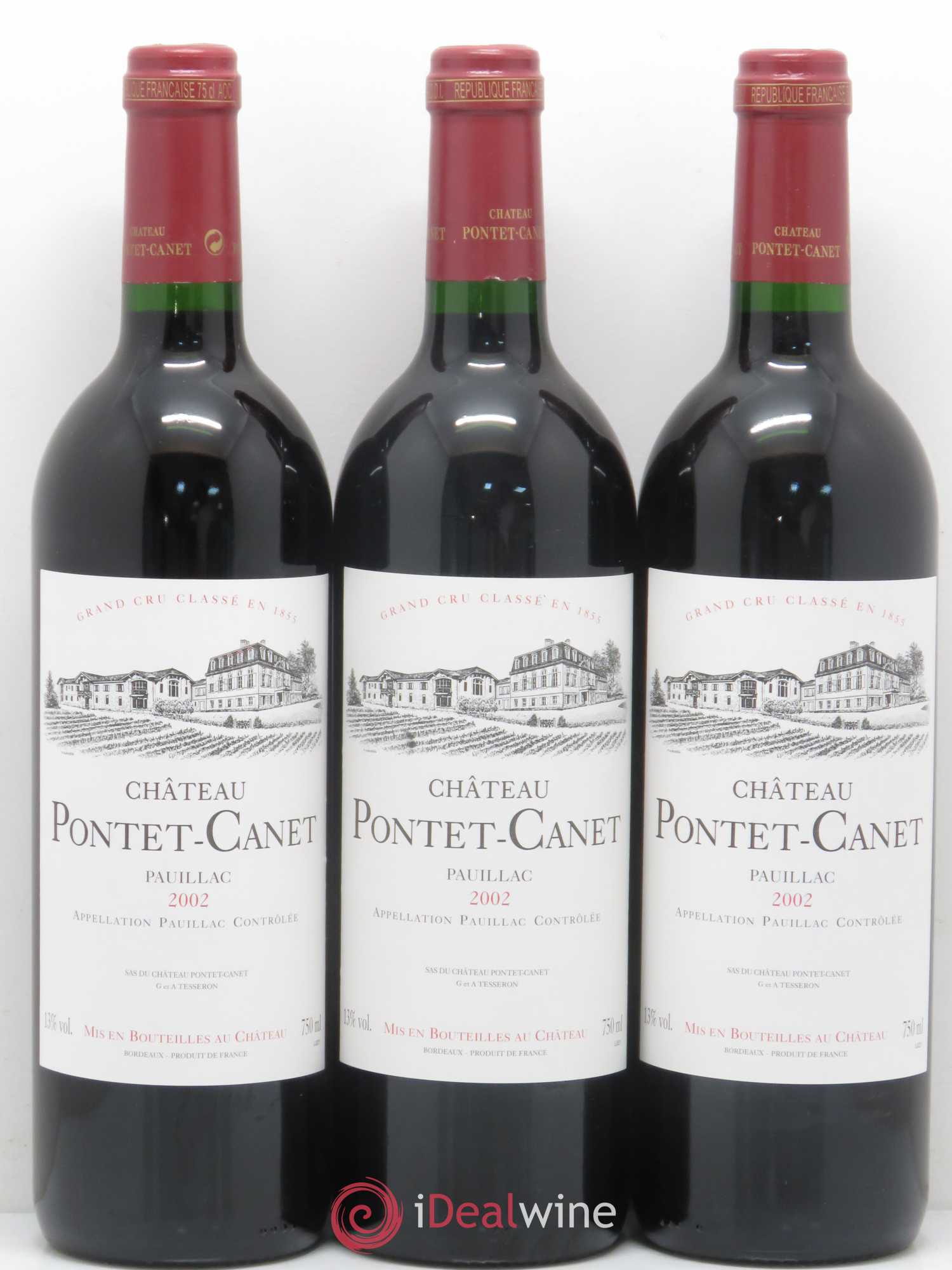 Château Pontet Canet 5ème Grand Cru Classé 2002 - Lot de 3 bouteilles - 0