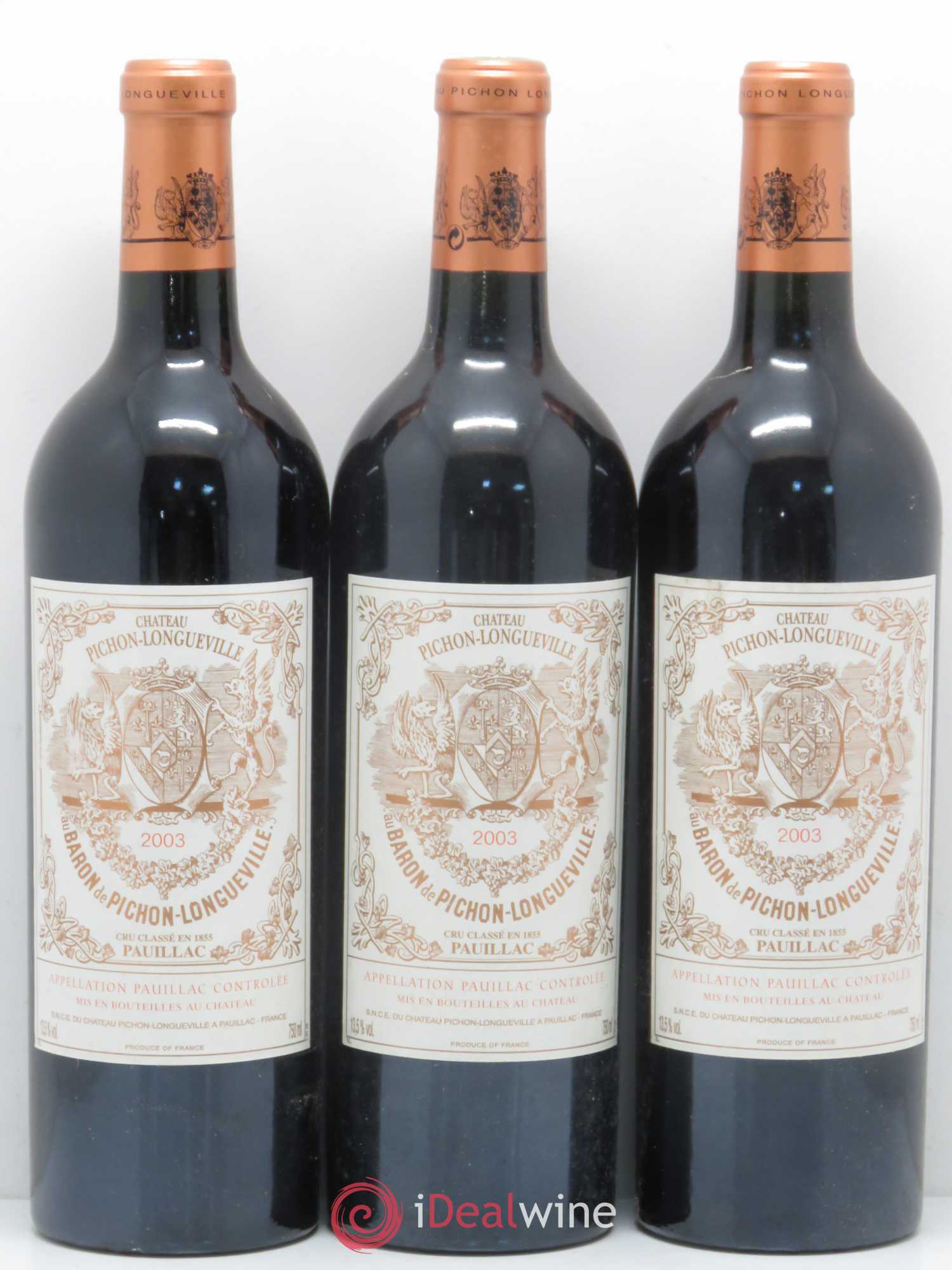 Pichon Longueville Baron 2ème Grand Cru Classé 2003 - Lot de 3 bouteilles - 0