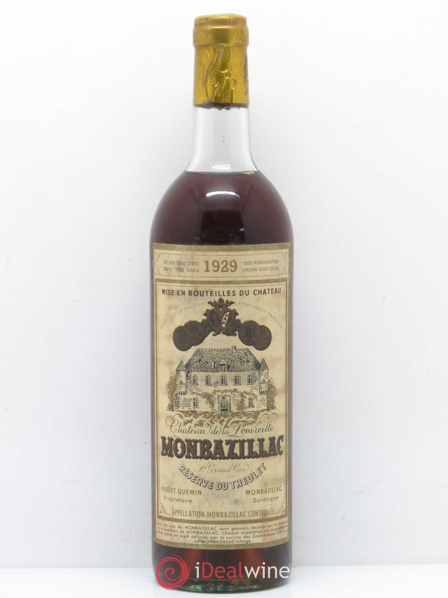 Monbazillac Château de Fonvieille Réserve du Theulet 1929 - Posten von 1 Flasche - 0