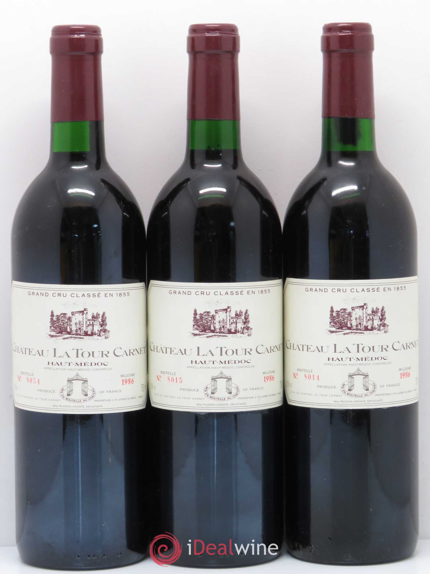 Château la Tour Carnet 4ème Grand Cru Classé  (sans prix de réserve) 1986 - Lot de 9 bouteilles - 1