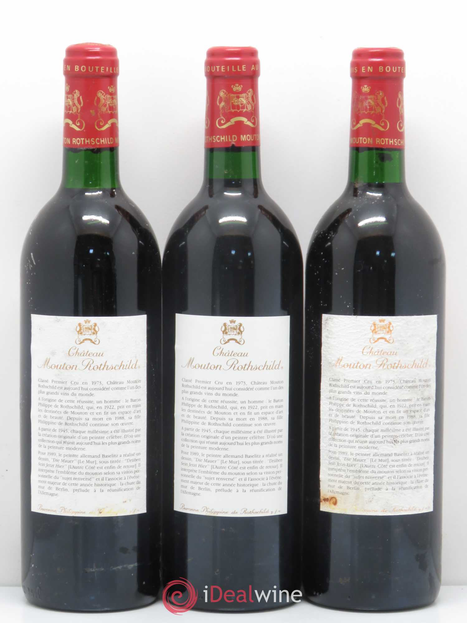 Château Mouton Rothschild 1er Grand Cru Classé 1989 - Lot de 3 bouteilles - 1