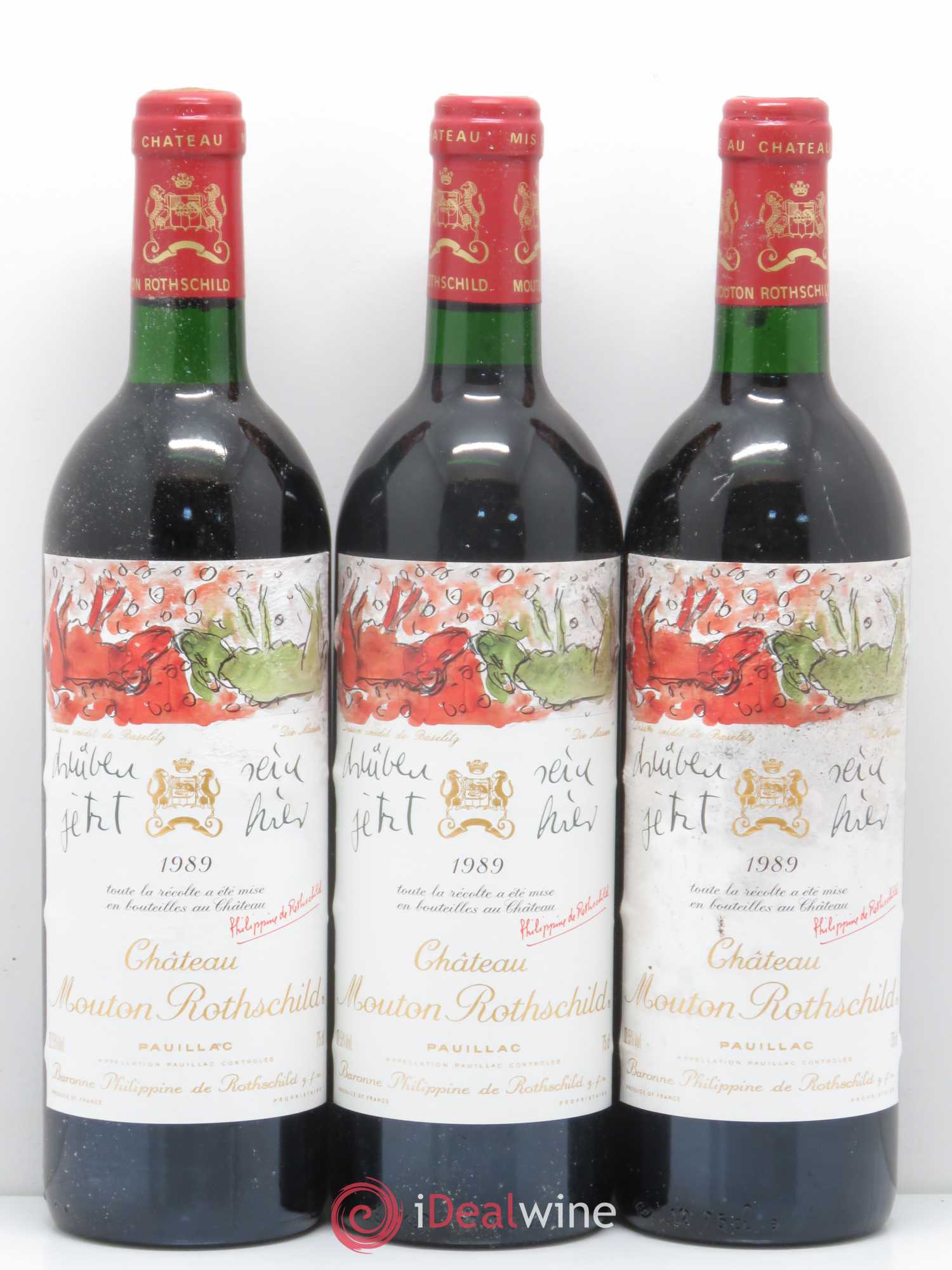 Château Mouton Rothschild 1er Grand Cru Classé 1989 - Lot de 3 bouteilles - 0