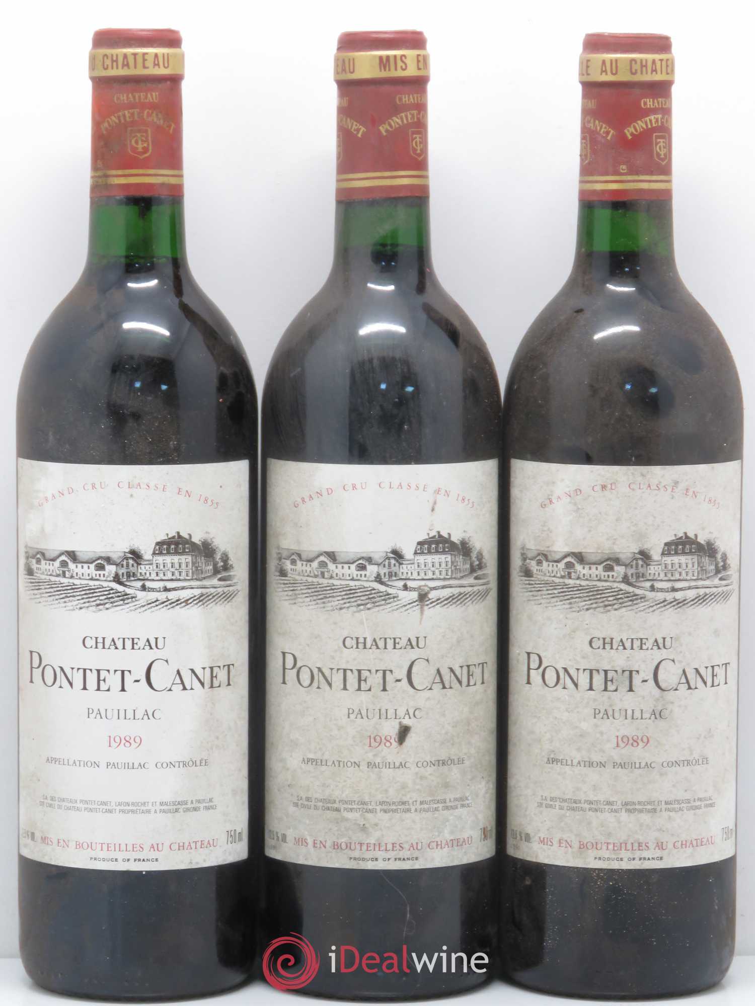 Château Pontet Canet 5ème Grand Cru Classé 1989 - Lot de 3 bouteilles - 0