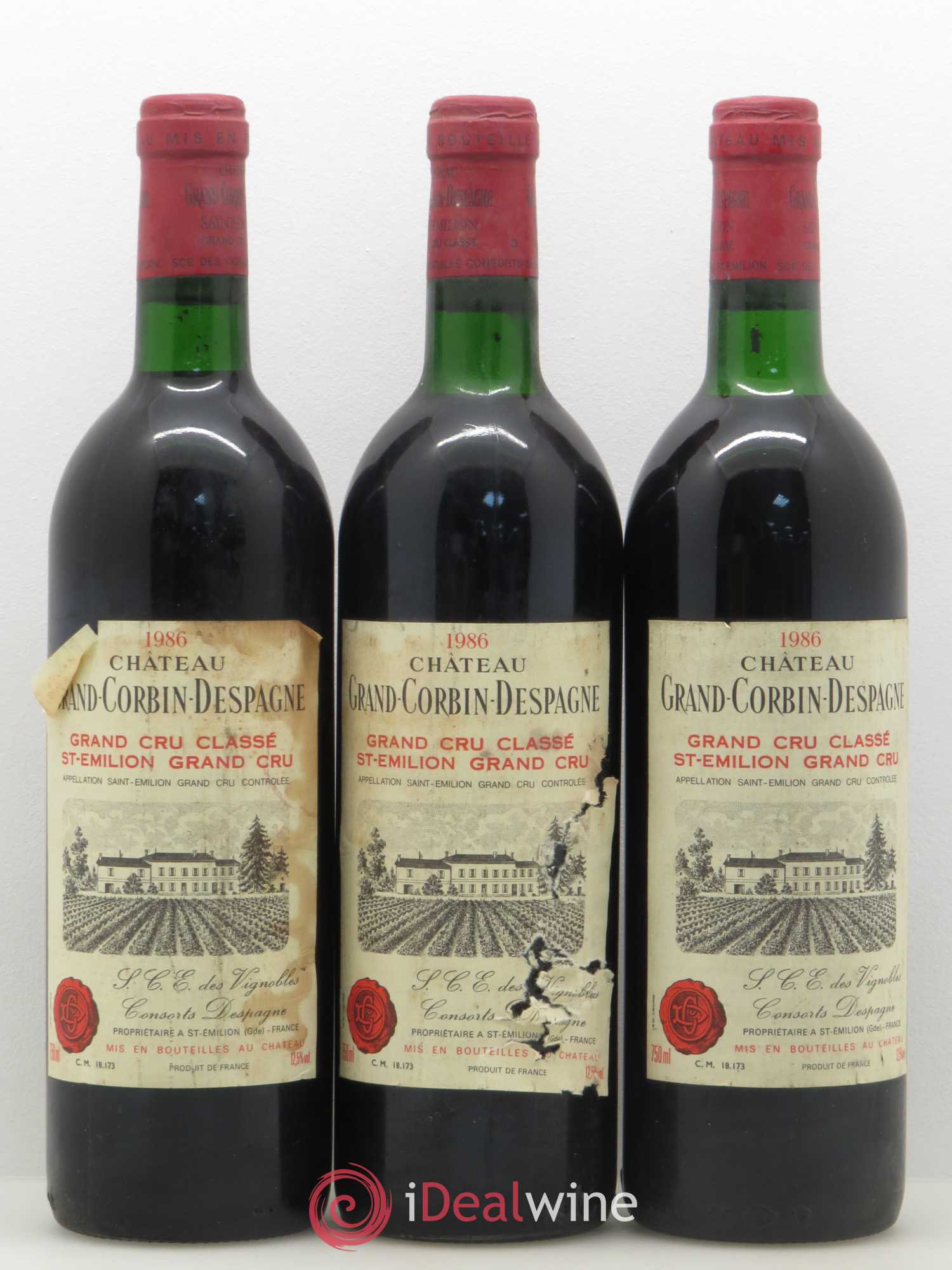Château Grand Corbin Despagne Grand Cru Classé 1986 - Lot de 3 bouteilles - 0