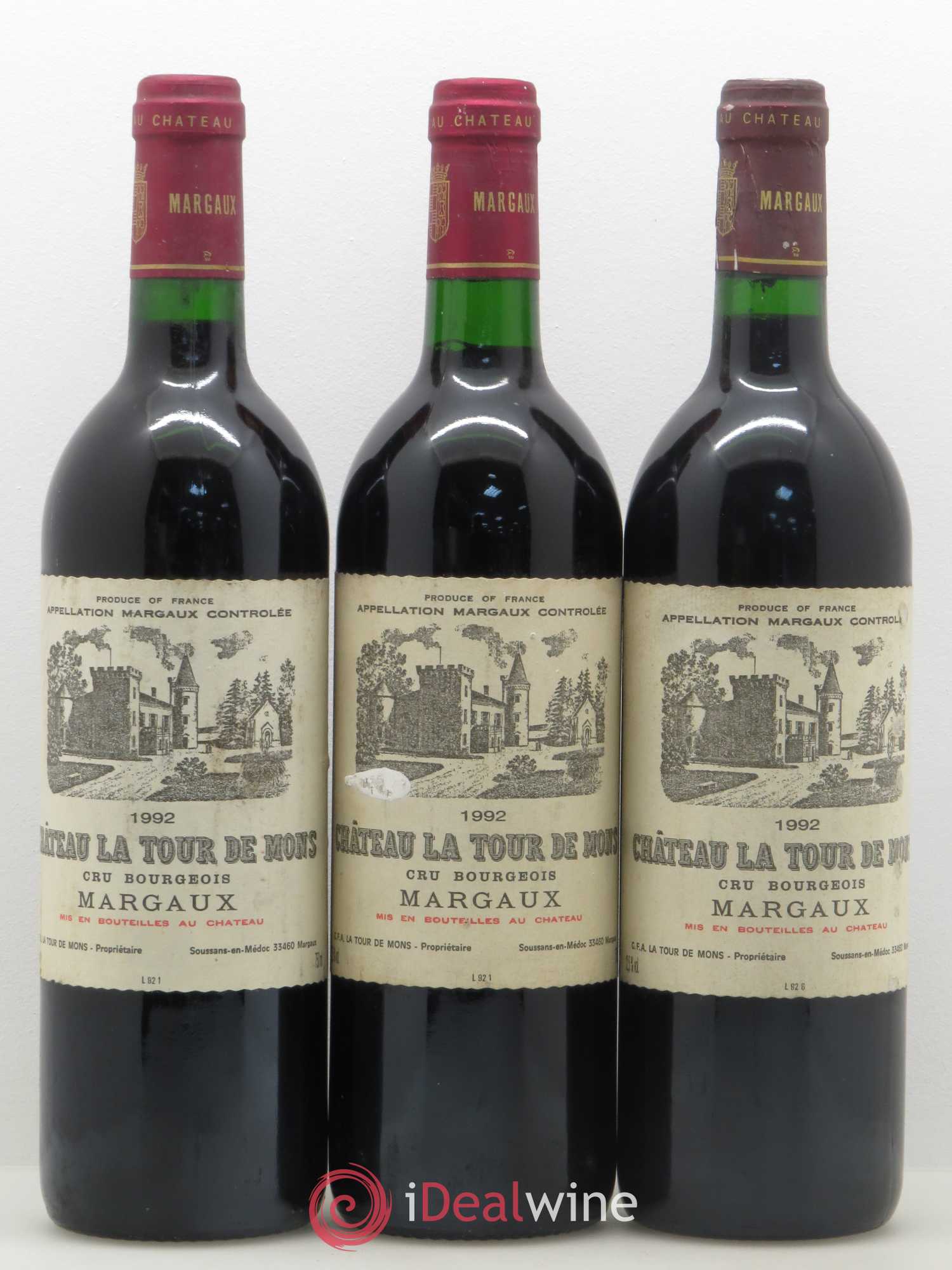 Château la Tour de Mons Cru Bourgeois 1992 - Lot de 3 bouteilles - 0