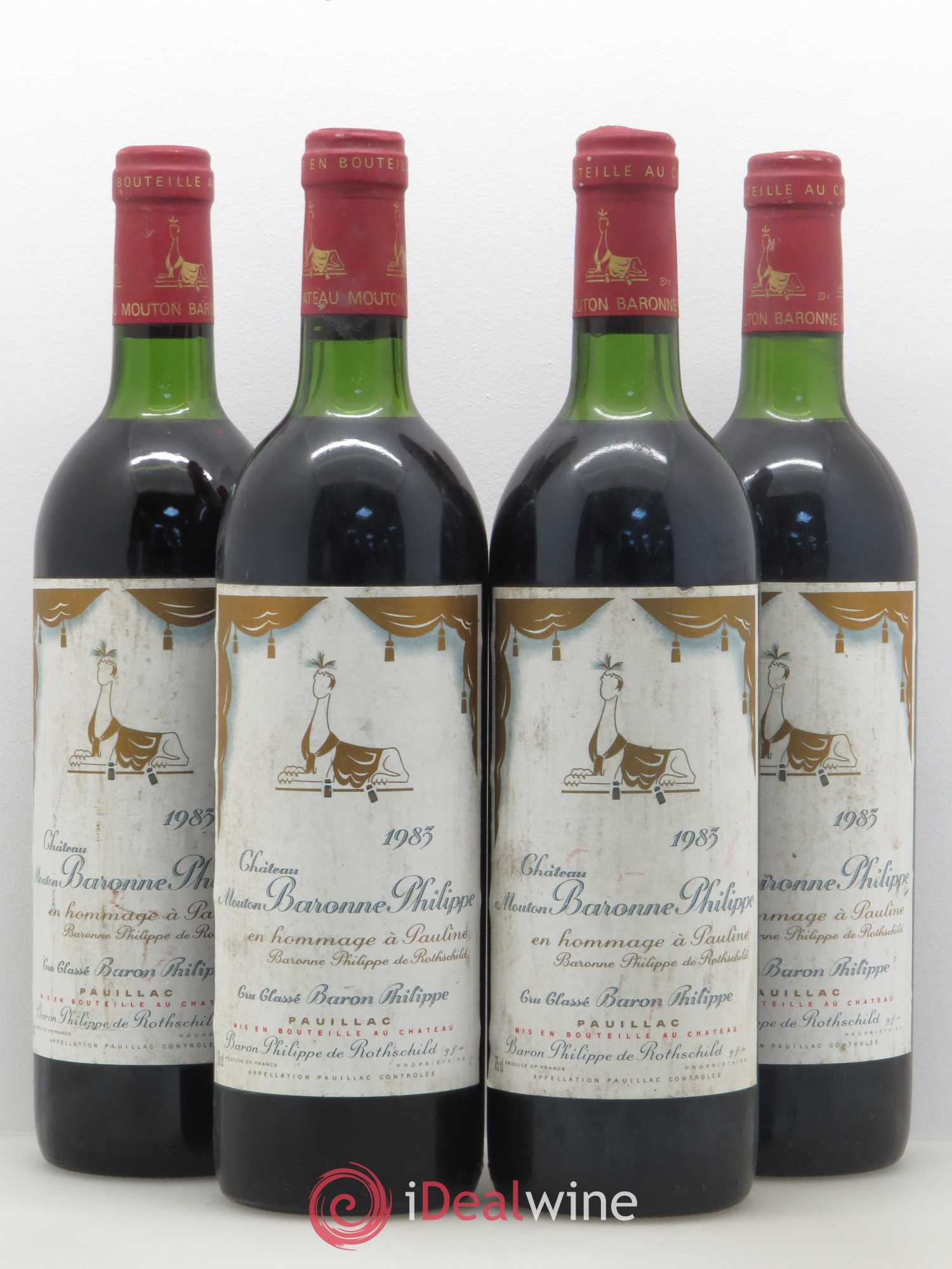 Château d' Armailhac - Mouton Baron(ne) Philippe 5ème Grand Cru Classé 1983 - Lot de 4 bouteilles - 0