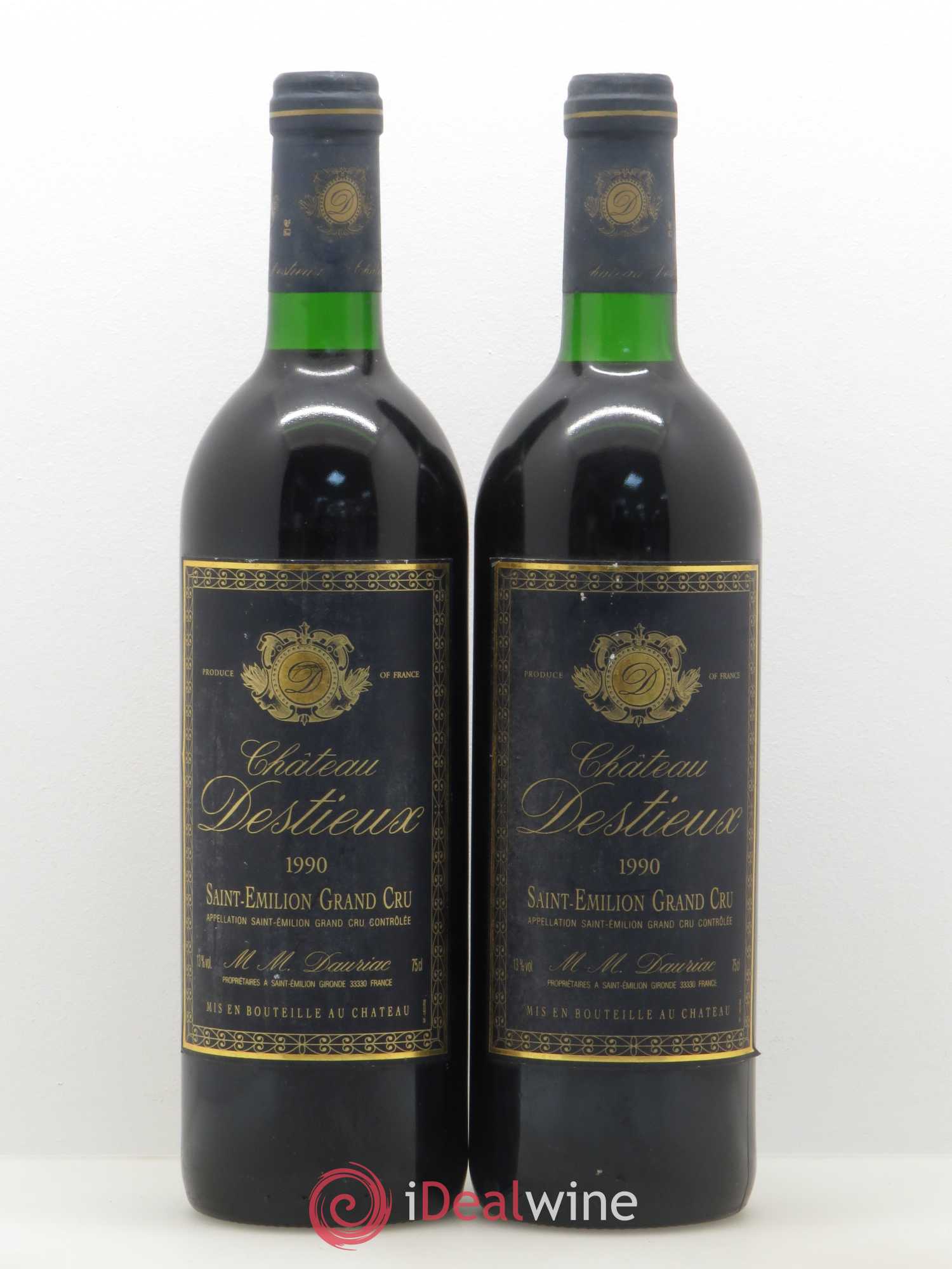 Château Destieux Grand Cru Classé 1990 - Lot de 2 bouteilles - 0