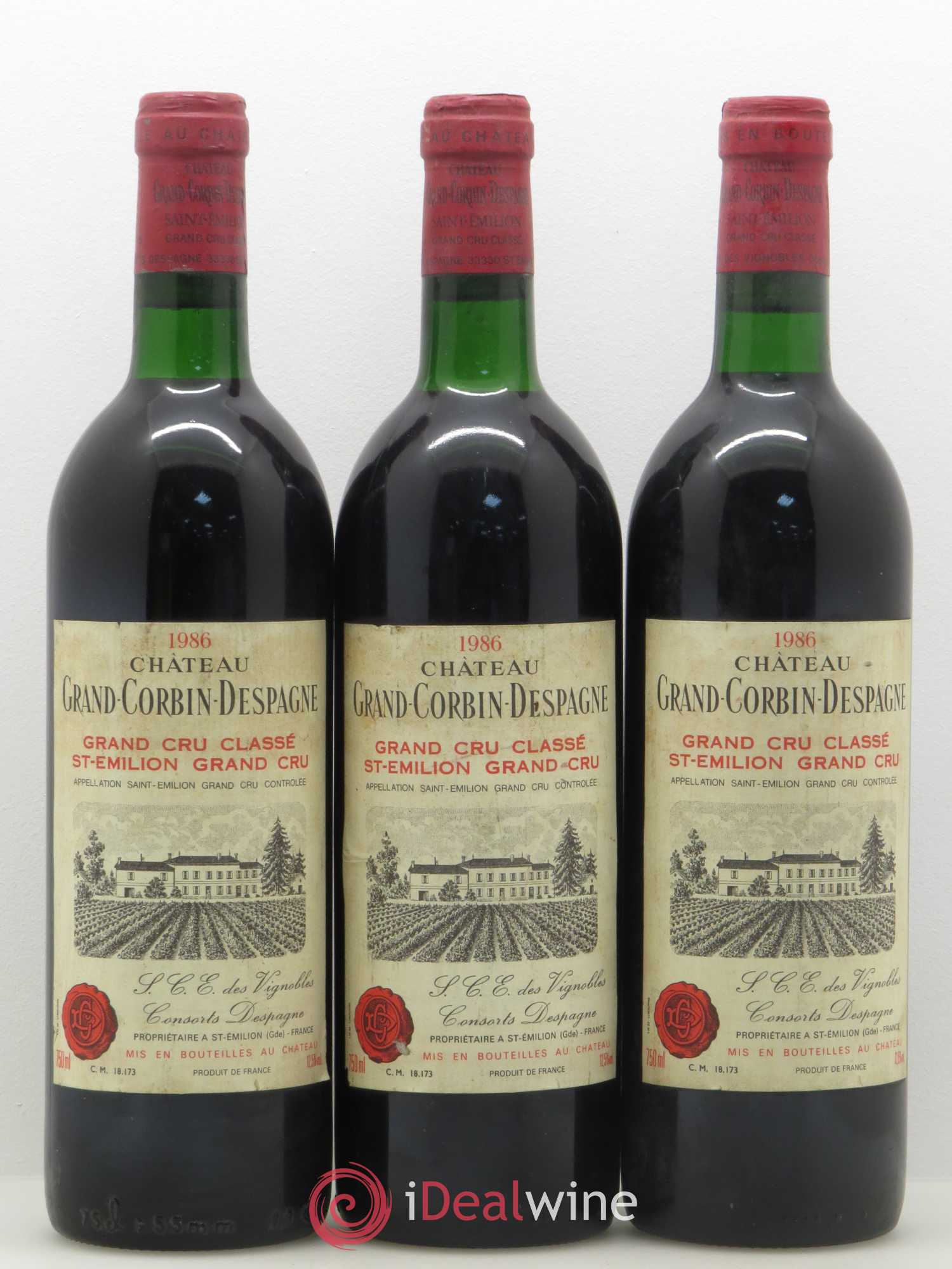 Château Grand Corbin Despagne Grand Cru Classé 1986 - Lot de 3 bouteilles - 0