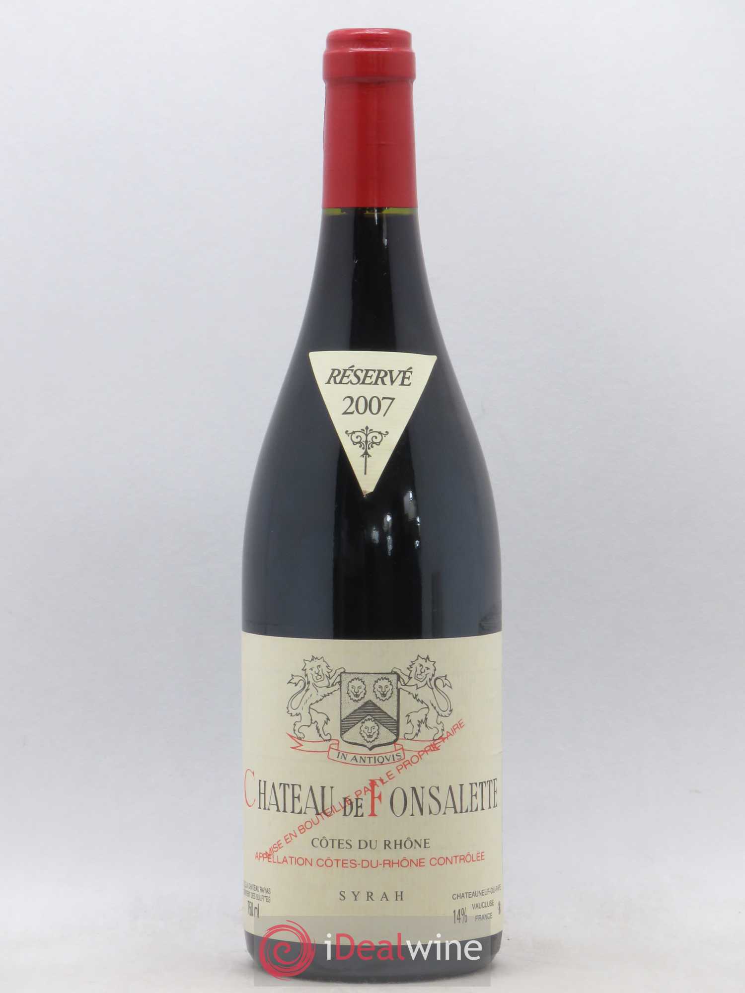 Côtes-du-Rhône Cuvée Syrah Château de Fonsalette 2007 - Lot de 1 bouteille - 0