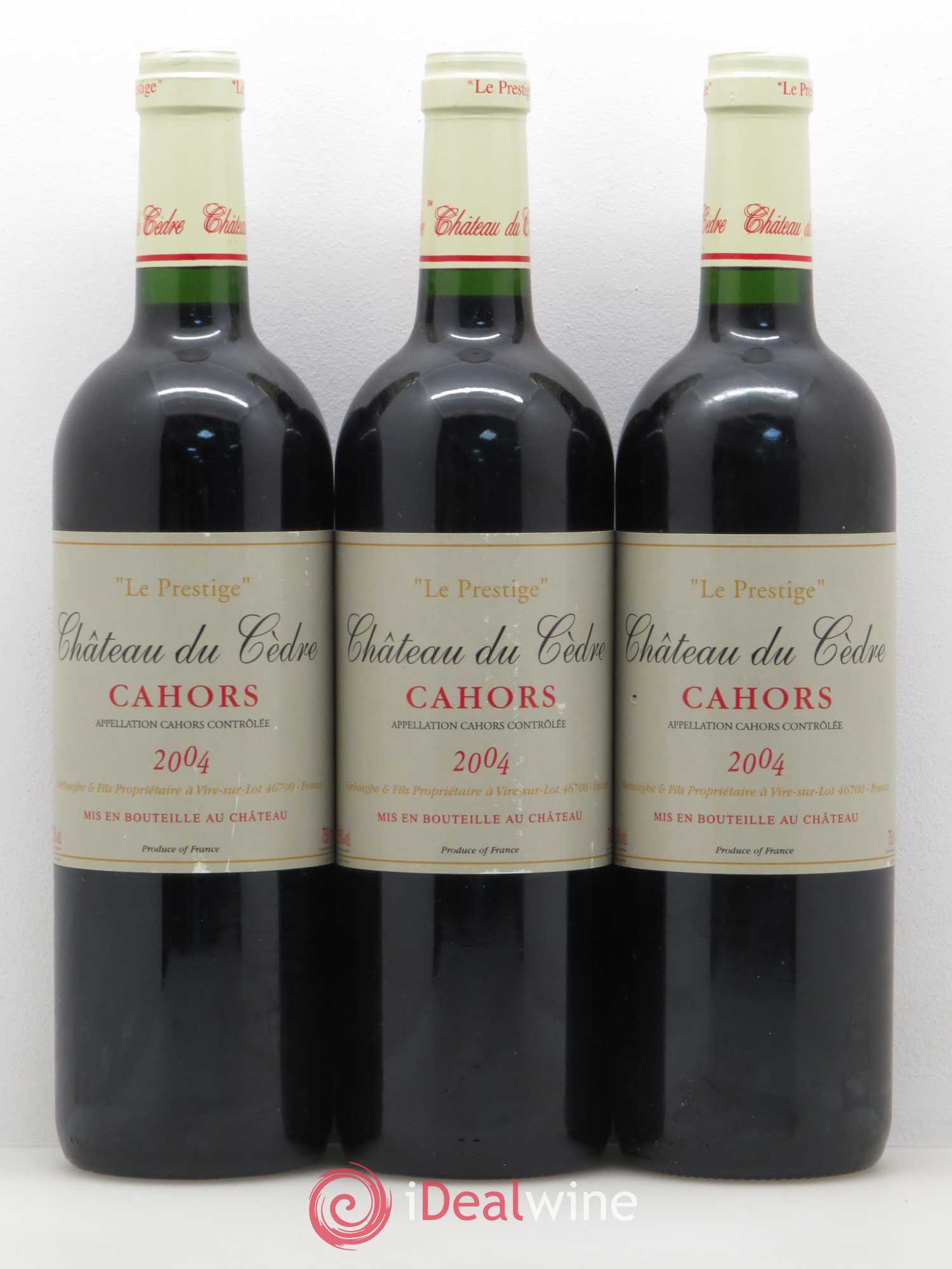 Cahors Château du Cèdre Pascal et Jean-Marc Verhaeghe Prestige 2004 - Lot de 3 bouteilles - 0
