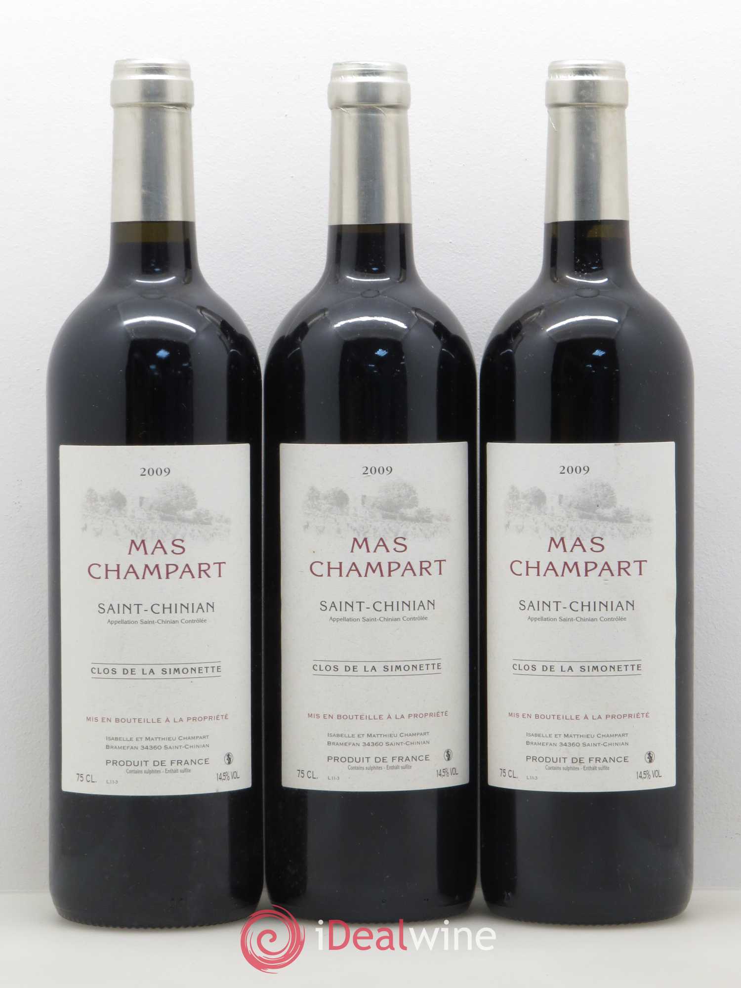 Saint-Chinian Mas Champart Clos de La Simonette Isabelle et Mathieu Champart 2009 - Lot de 3 bouteilles - 0