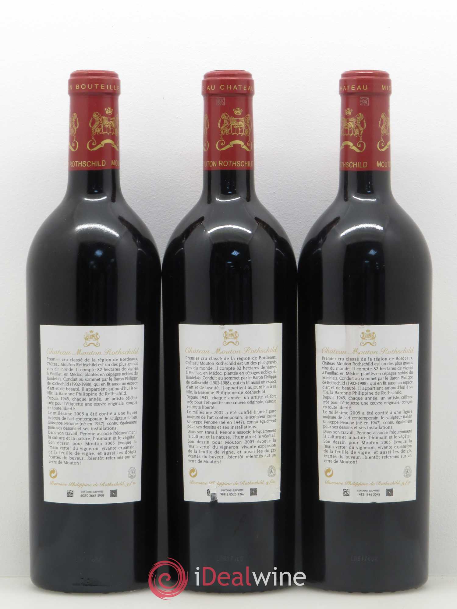 Château Mouton Rothschild 1er Grand Cru Classé 2005 - Lot de 3 bouteilles - 1