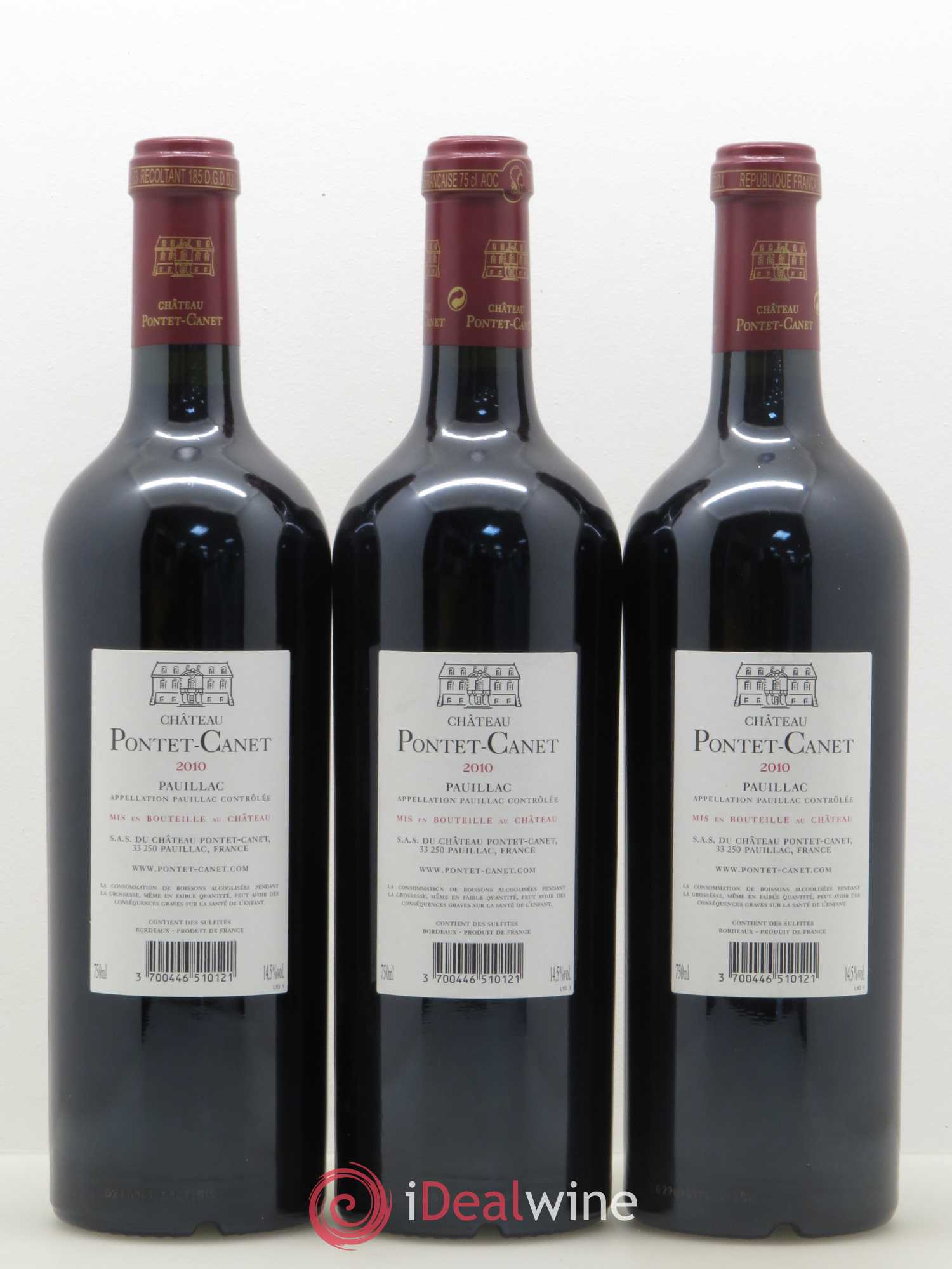 Château Pontet Canet 5ème Grand Cru Classé 2010 - Lot de 3 bouteilles - 1