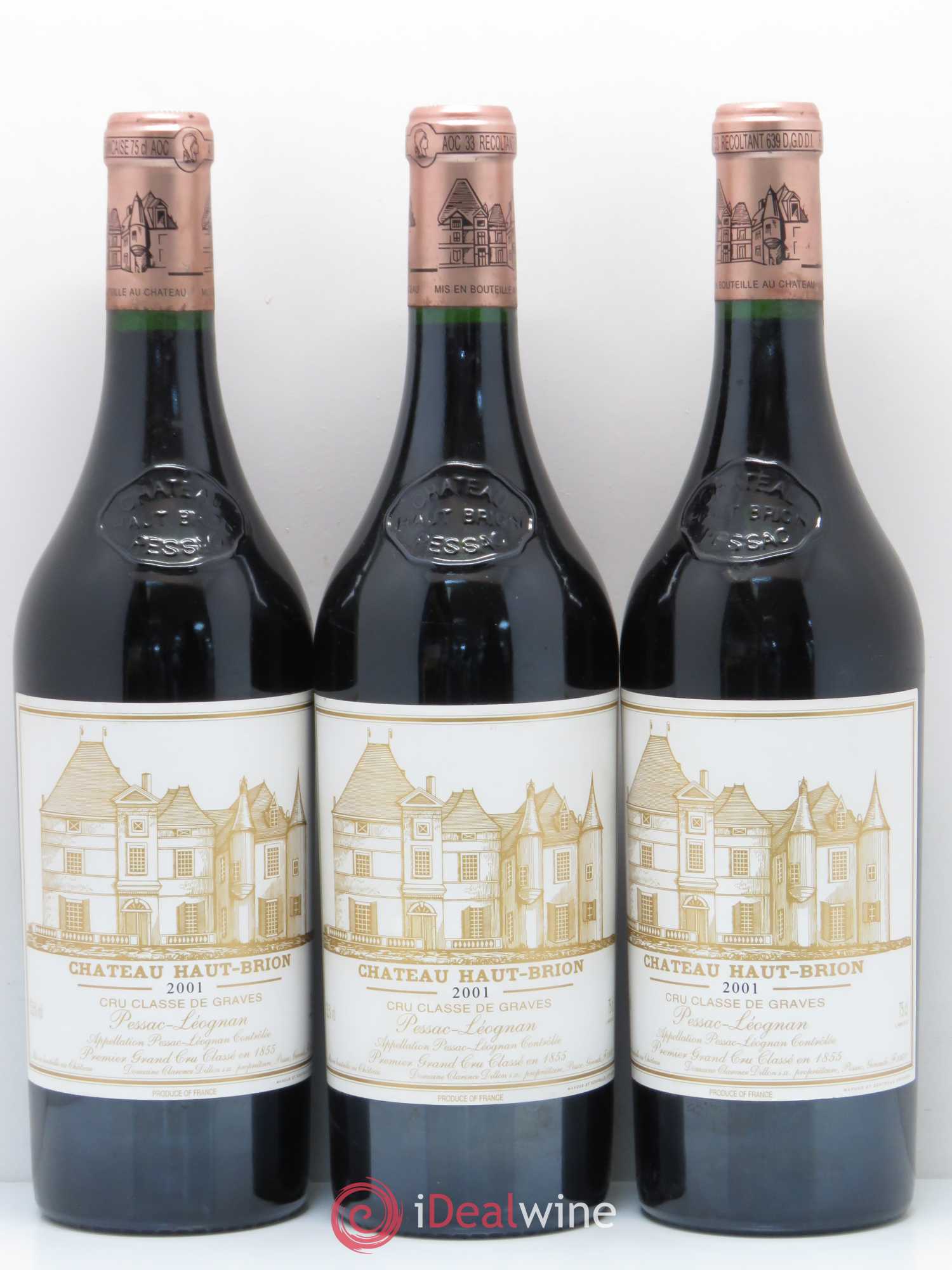 Château Haut Brion 1er Grand Cru Classé 2001 - Lot de 3 bouteilles - 0