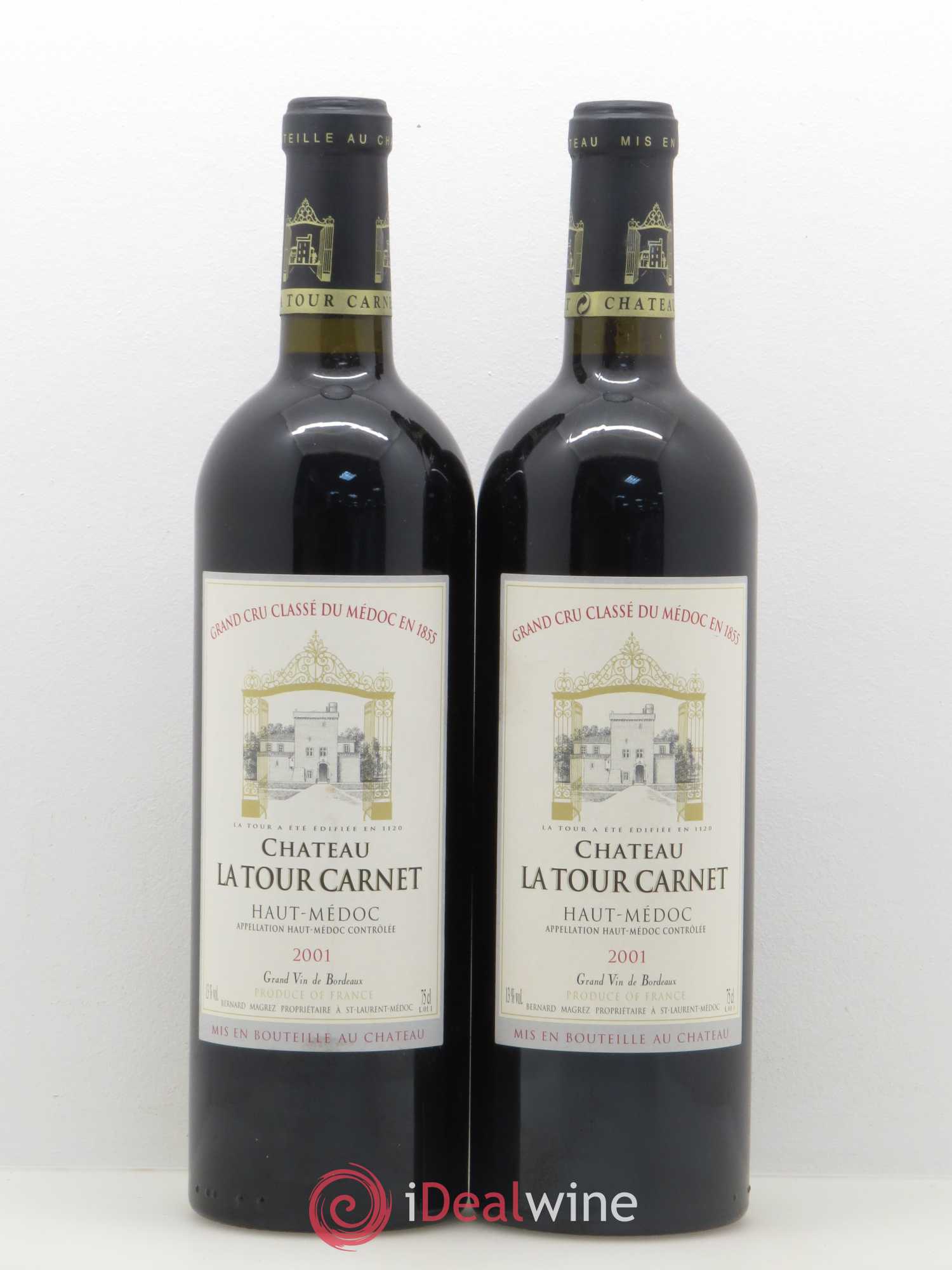 Château la Tour Carnet 4ème Grand Cru Classé 2001 - Lot de 2 bouteilles - 0
