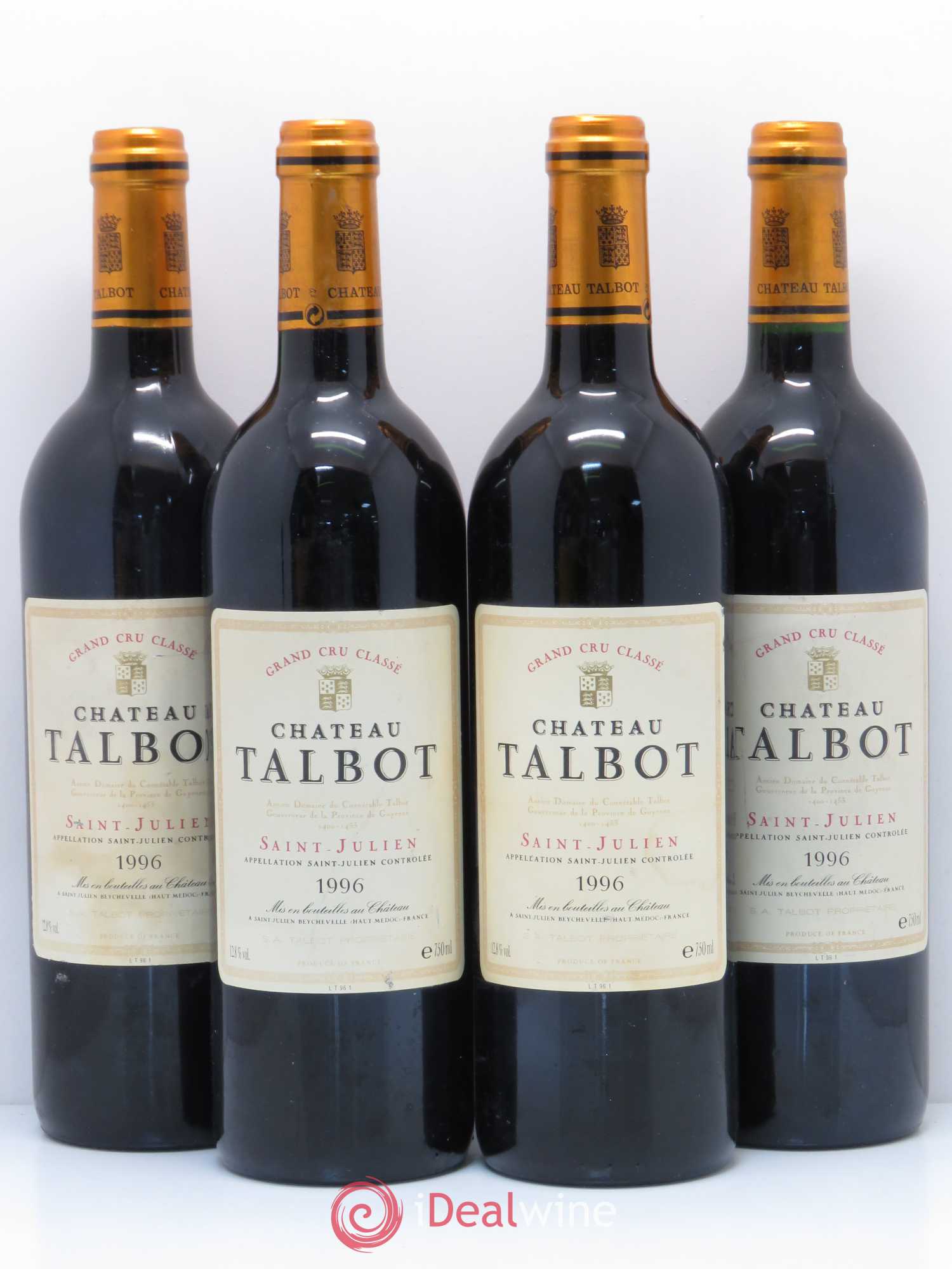 Château Talbot 4ème Grand Cru Classé 1996 - Lot de 4 bouteilles - 0