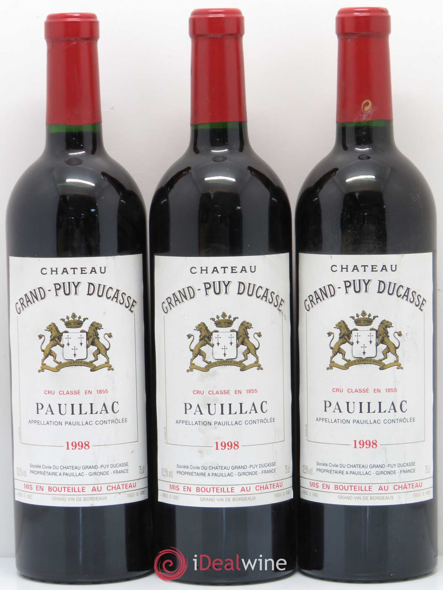 Château Grand Puy Ducasse 5ème Grand Cru Classé 1998 - Lot de 3 bouteilles - 0