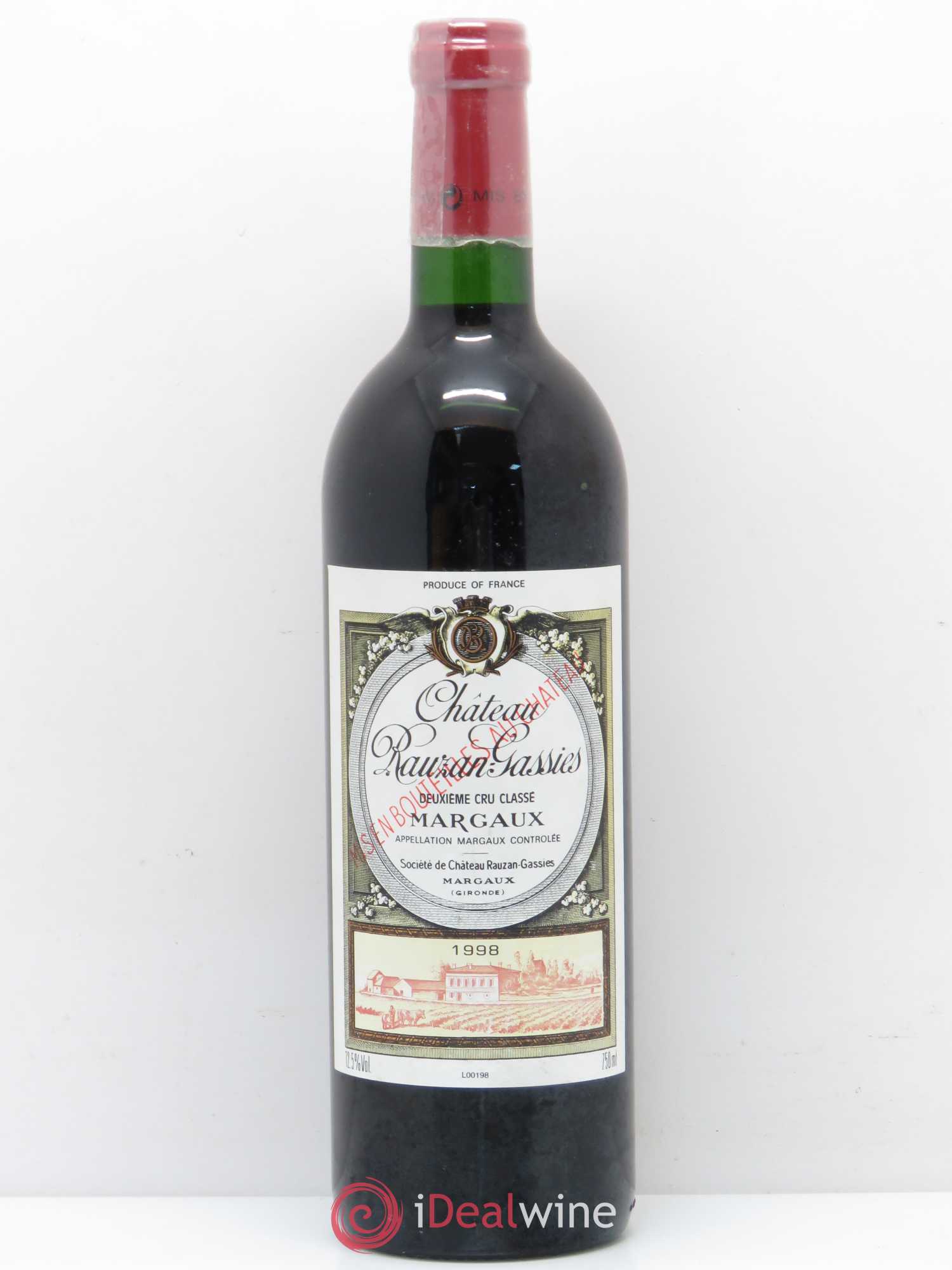 Château Rauzan-Gassies 2ème Grand Cru Classé 1998 - Lot de 1 bouteille - 0
