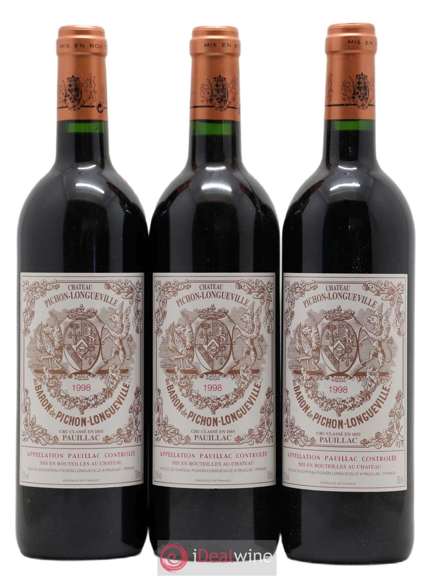 Pichon Longueville Baron 2ème Grand Cru Classé 1998 - Lot de 3 bouteilles - 0