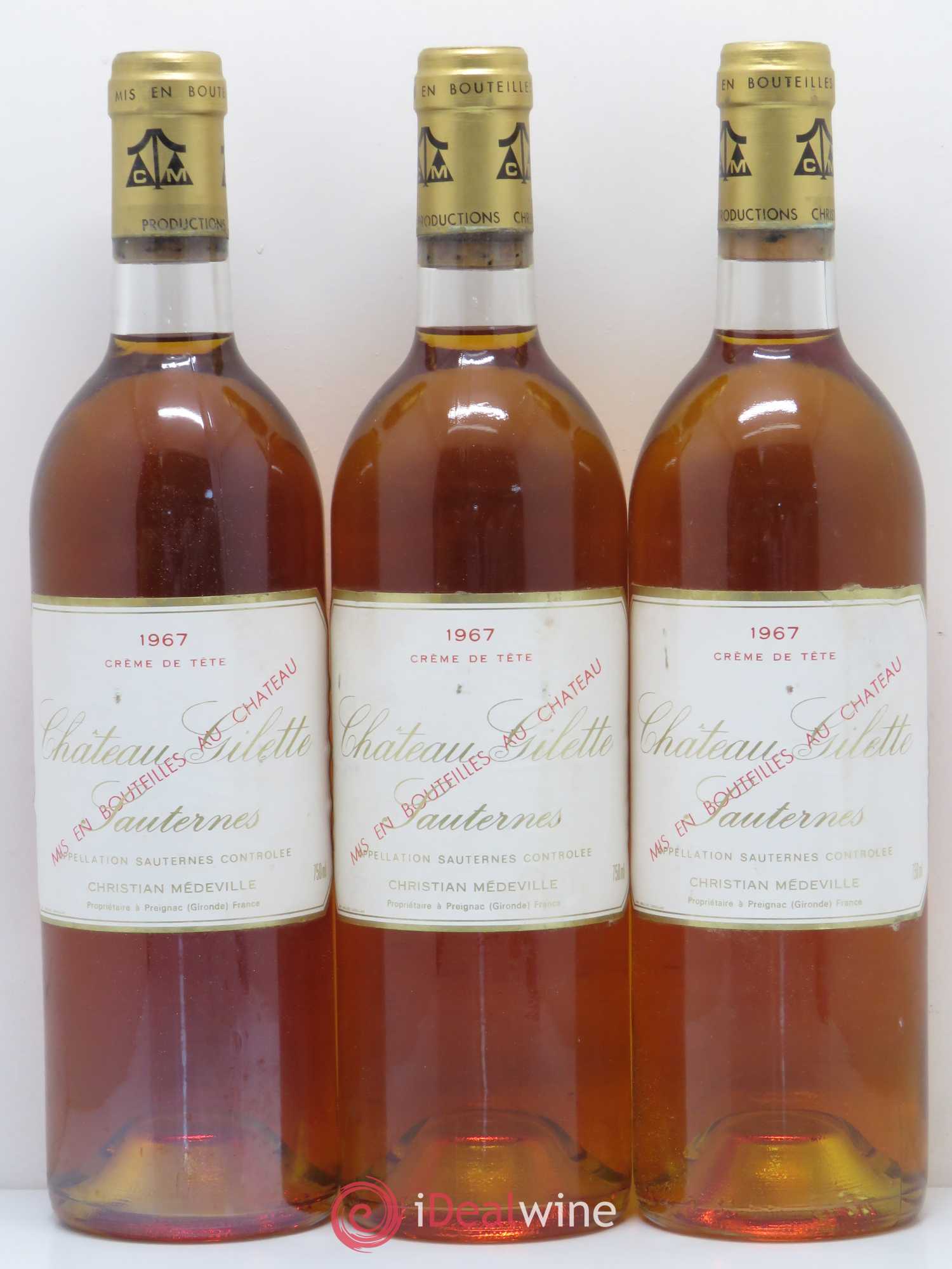 Château Gilette - Crème de Tête 1967 - Lotto di 3 bottiglie - 0