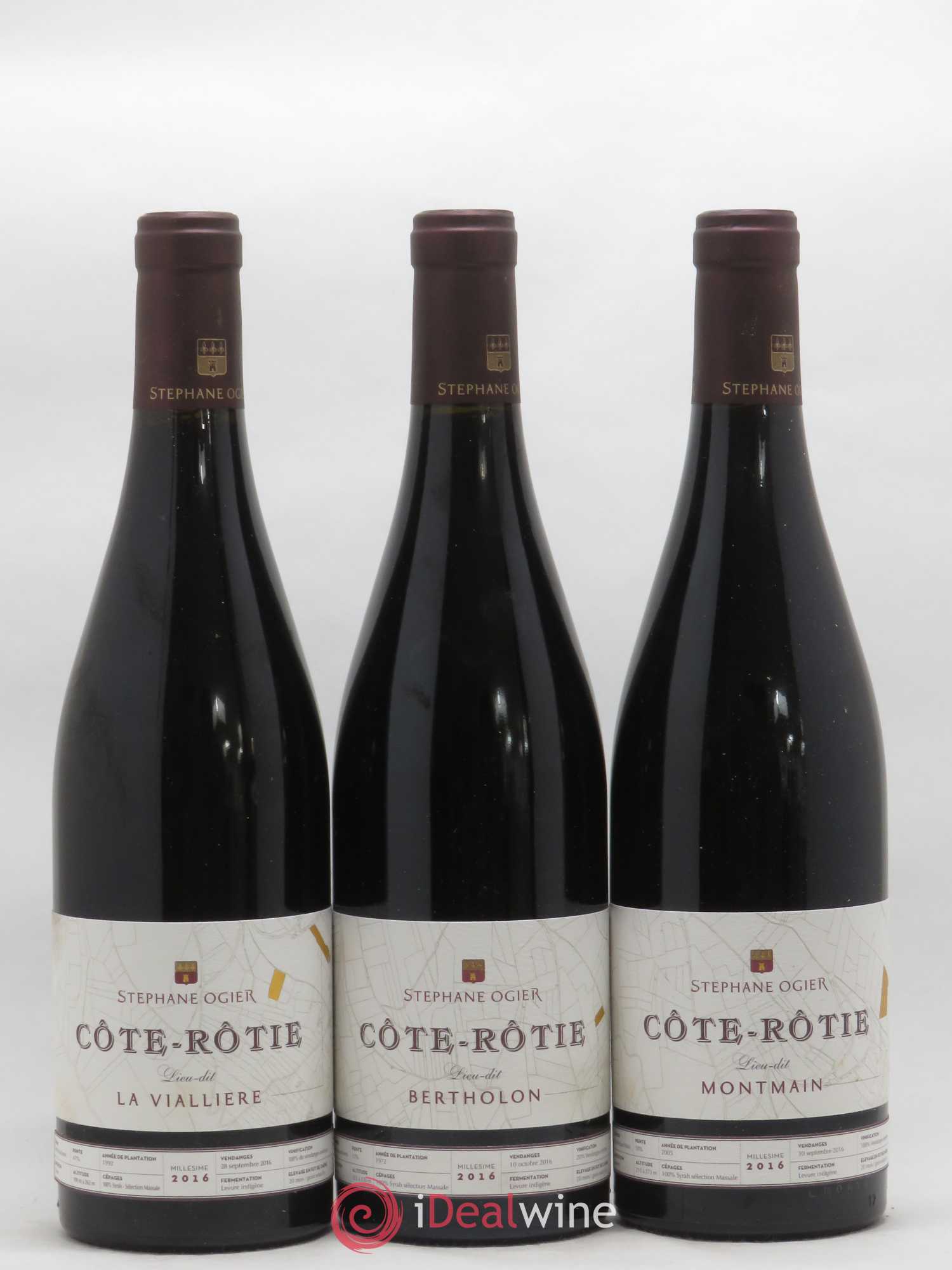 Assortiment Sélection Lieux-Dits Stéphane Ogier Fongeant, Le Champon, Côte-Bodin, Montmain, Bertholon, La Viallière 2016 - Posten von 6 Flaschen - 2