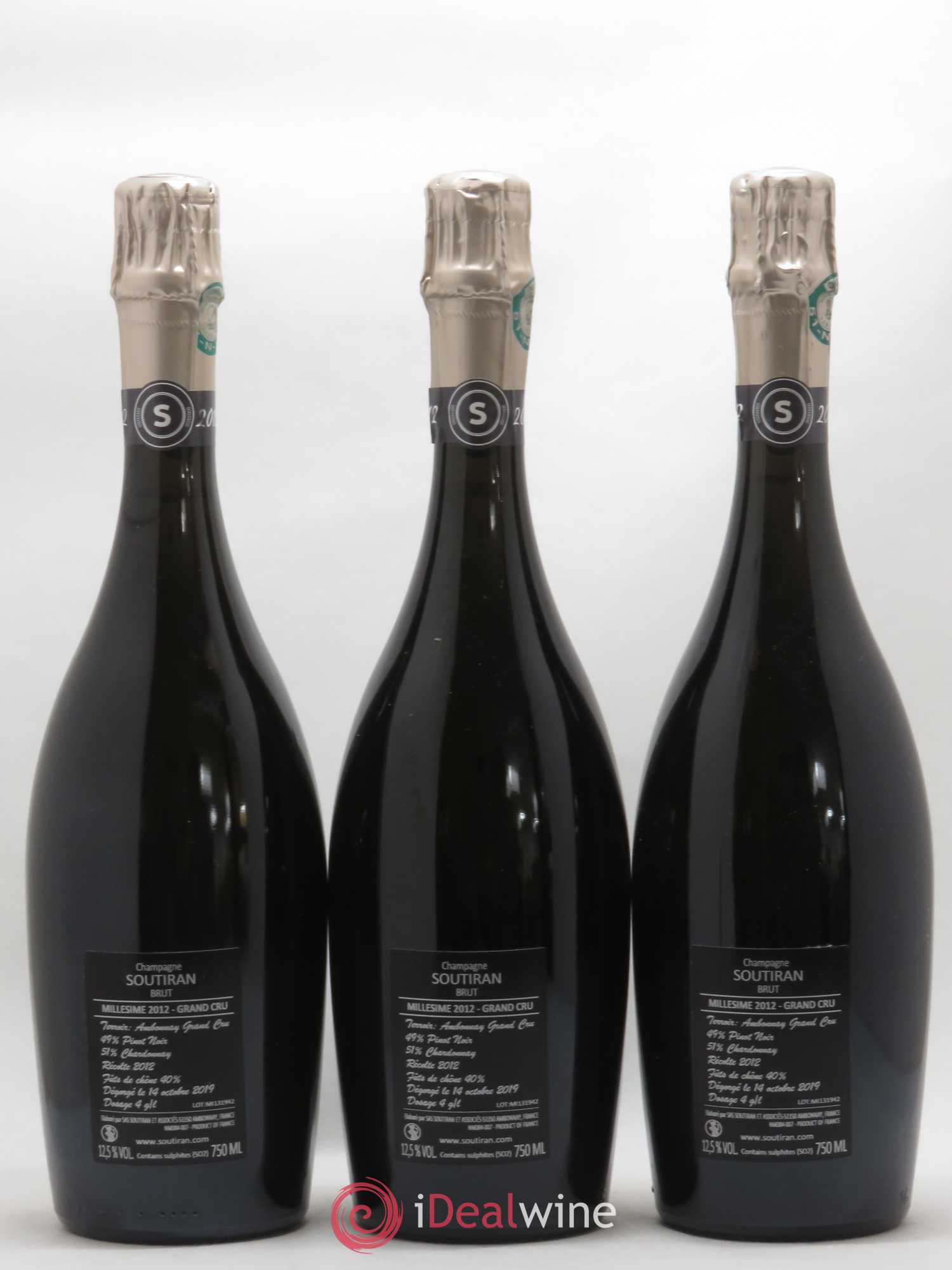 Champagne Soutiran Grand Cru Brut 2012 - Lot of 3 bottles - 1