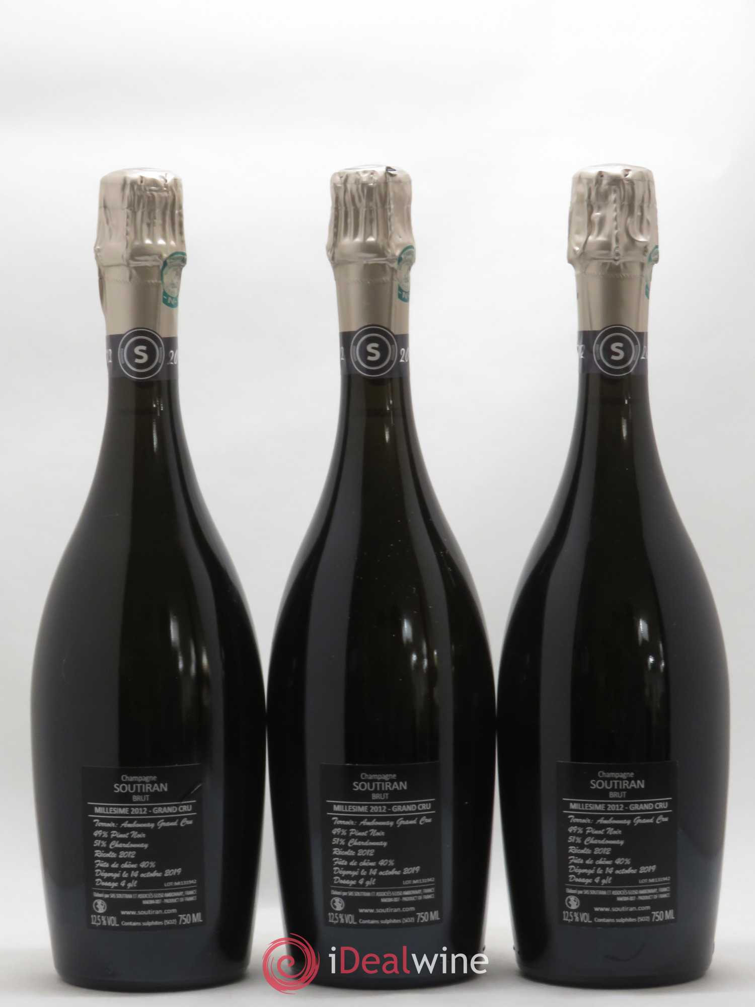 Champagne Soutiran Grand Cru Brut 2012 - Lot of 3 bottles - 1