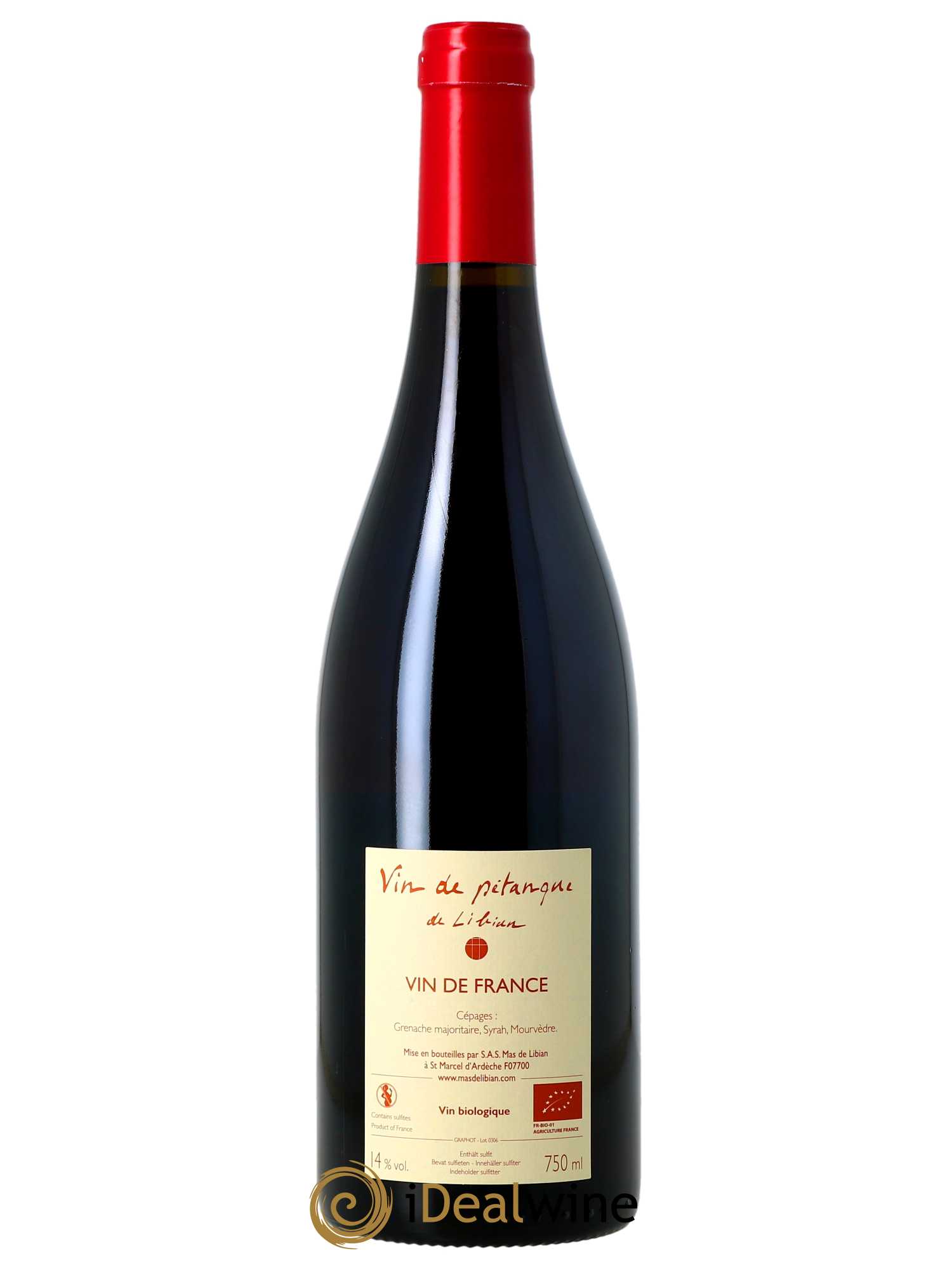 IGP Ardèche Vin de Pétanque Mas de Libian 2022 - Lot de 1 bouteille - 1