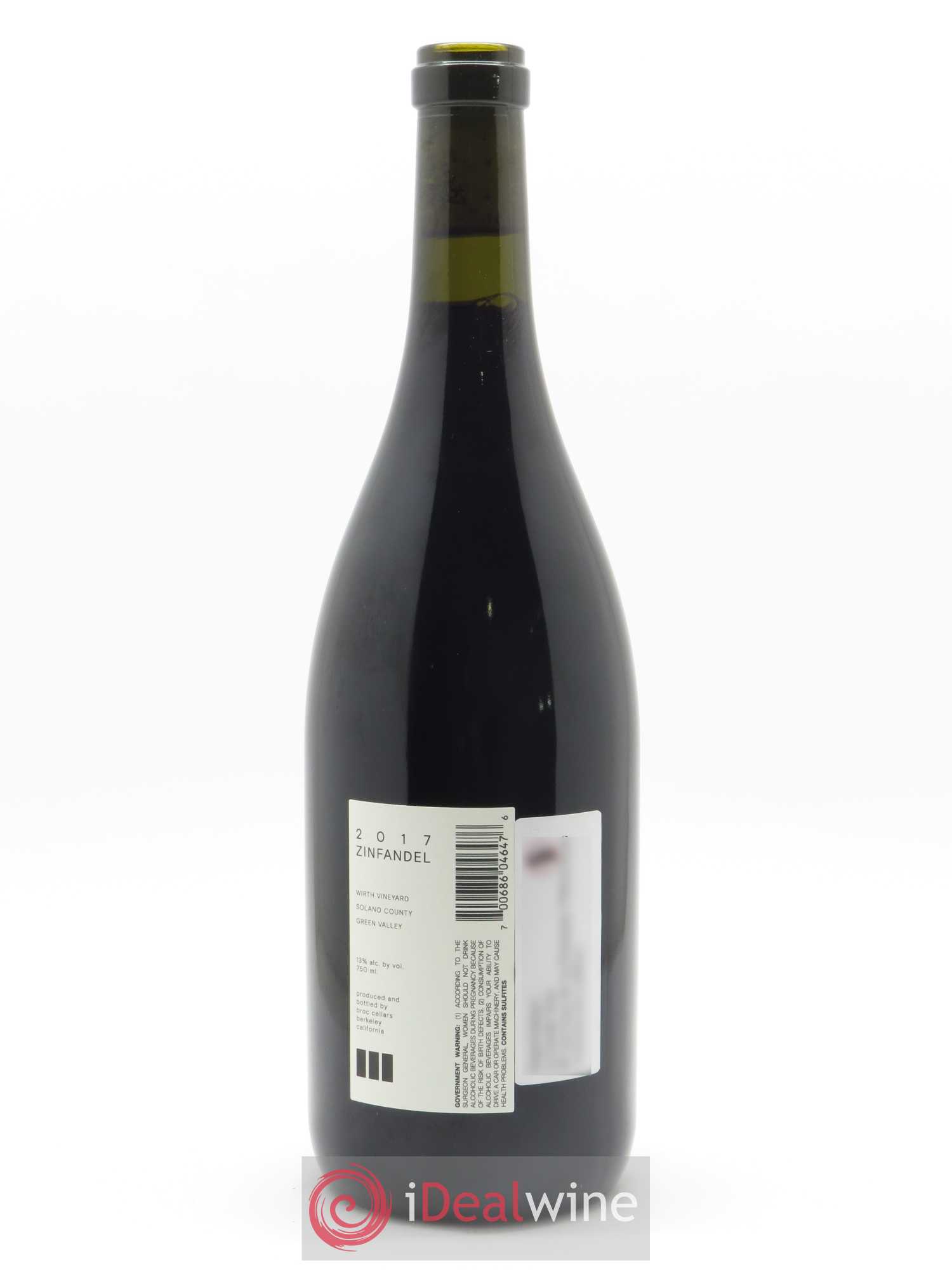 Green Valley Solano County Wirth Ranch Zinfandel Broc Cellars 2017 - Lot de 1 bouteille - 1