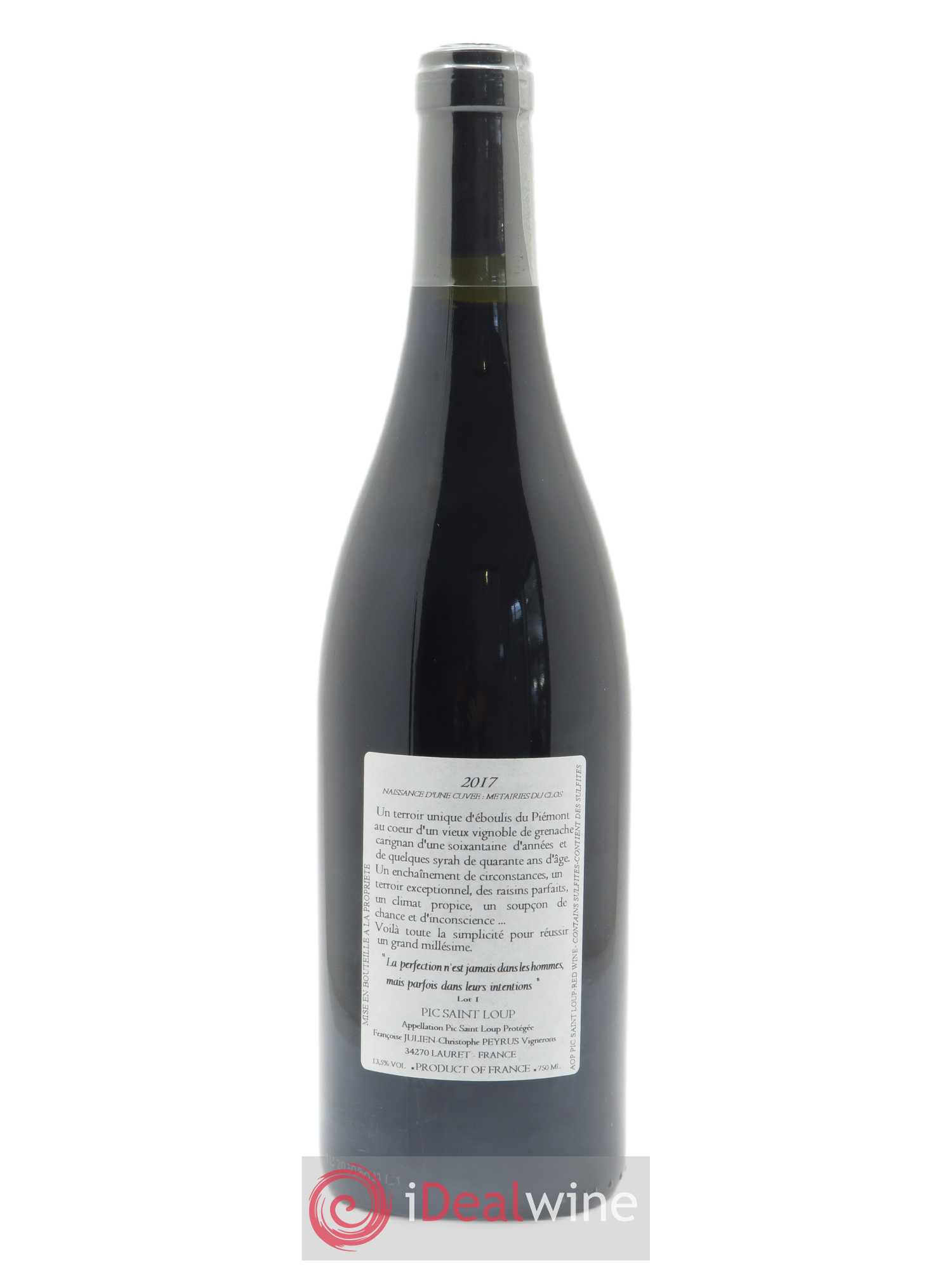 Pic Saint-Loup Les Métairies du Clos Vieilles Vignes Christophe Peyrus et Françoise Julien 2017 - Lot de 1 bouteille - 1