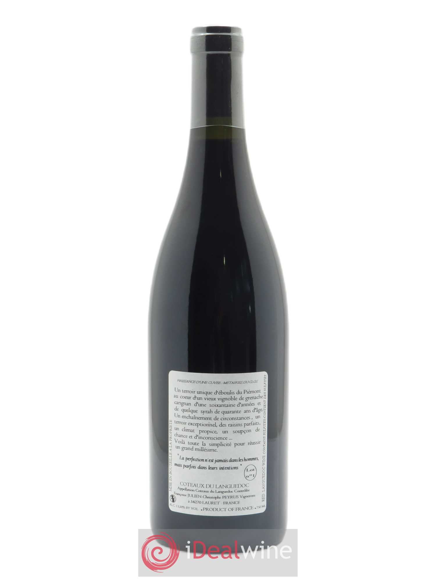 Pic Saint-Loup Les Métairies du Clos Vieilles Vignes Christophe Peyrus et Françoise Julien 2015 - Lot de 1 bouteille - 1