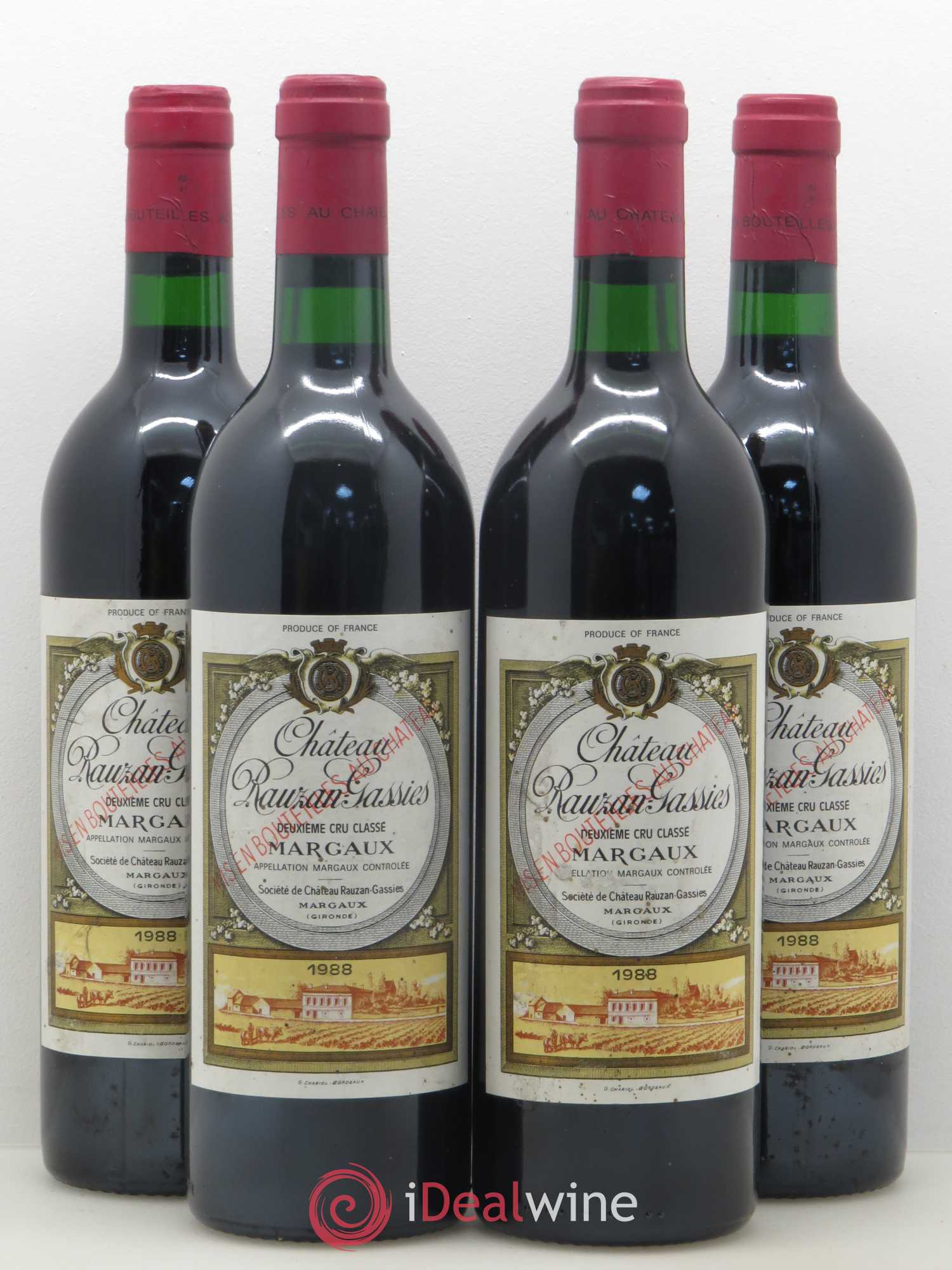 Château Rauzan-Gassies 2ème Grand Cru Classé 1988 - Lot de 4 bouteilles - 0