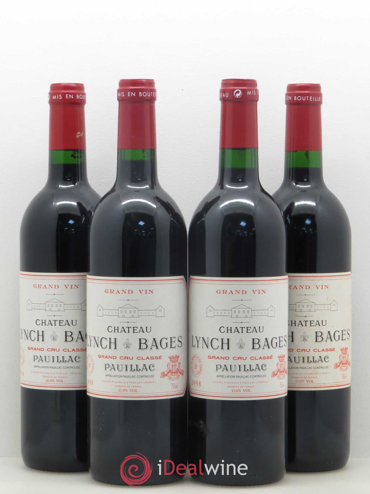 Château Lynch Bages 5ème Grand Cru Classé 1998 - Lot de 4 bouteilles - 0