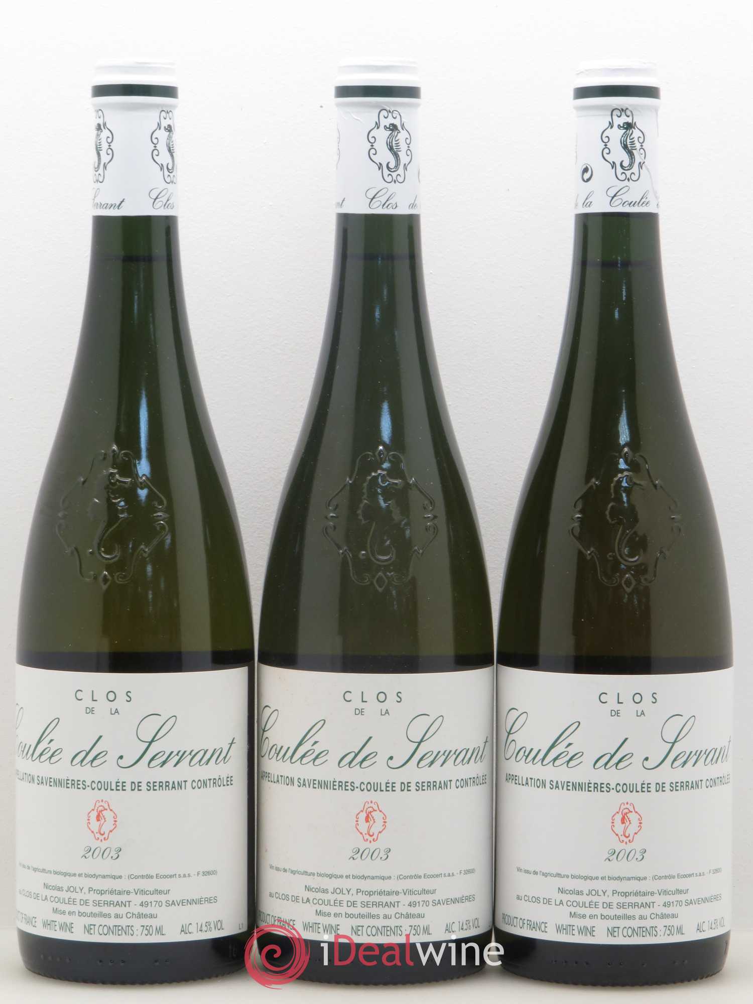 Savennières Clos de la Coulée de Serrant Vignobles de la Coulée de Serrant - Nicolas Joly 2003 - Lot de 3 bouteilles - 0