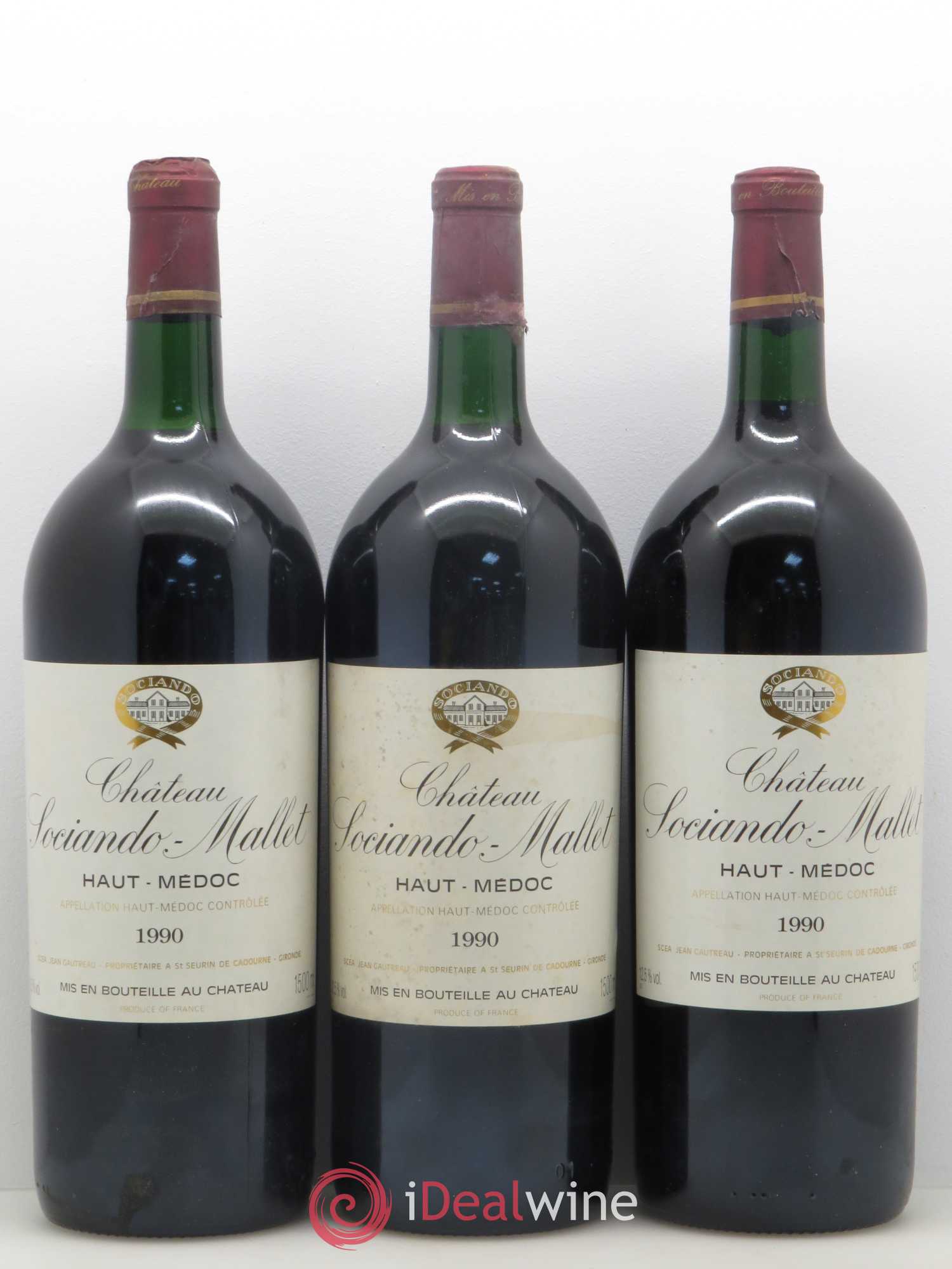 Château Sociando Mallet 1990 - Lot de 3 magnums - 0