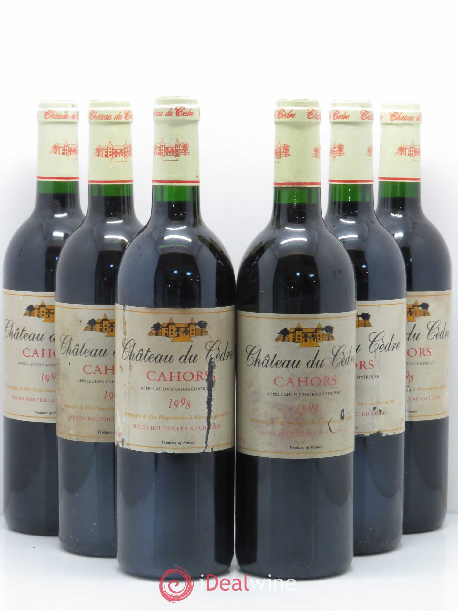 Cahors Château du Cèdre Pascal et Jean-Marc Verhaeghe 1998 - Lot de 6 bouteilles - 0