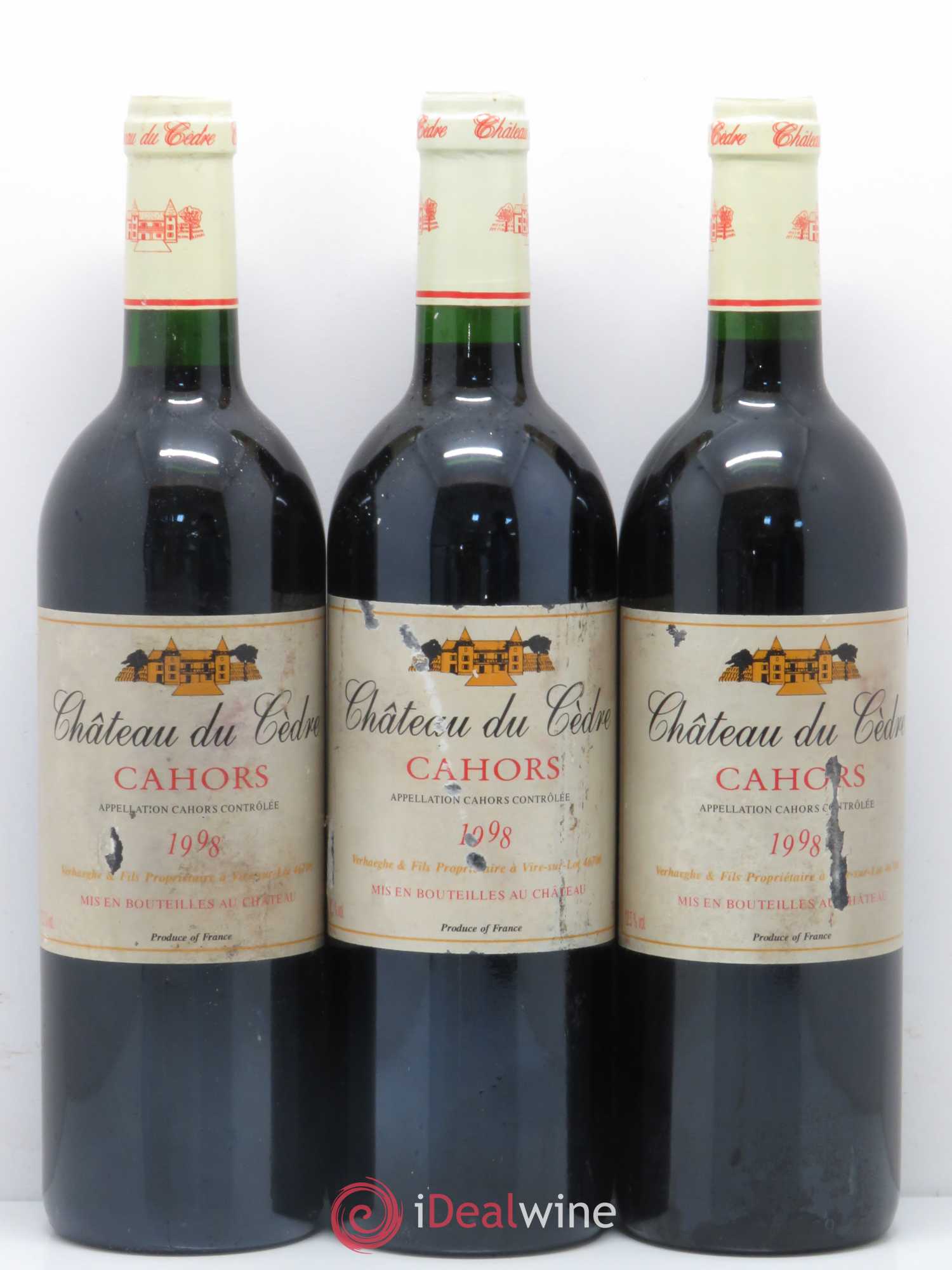 Cahors Château du Cèdre Pascal et Jean-Marc Verhaeghe 1998 - Lot de 3 bouteilles - 0