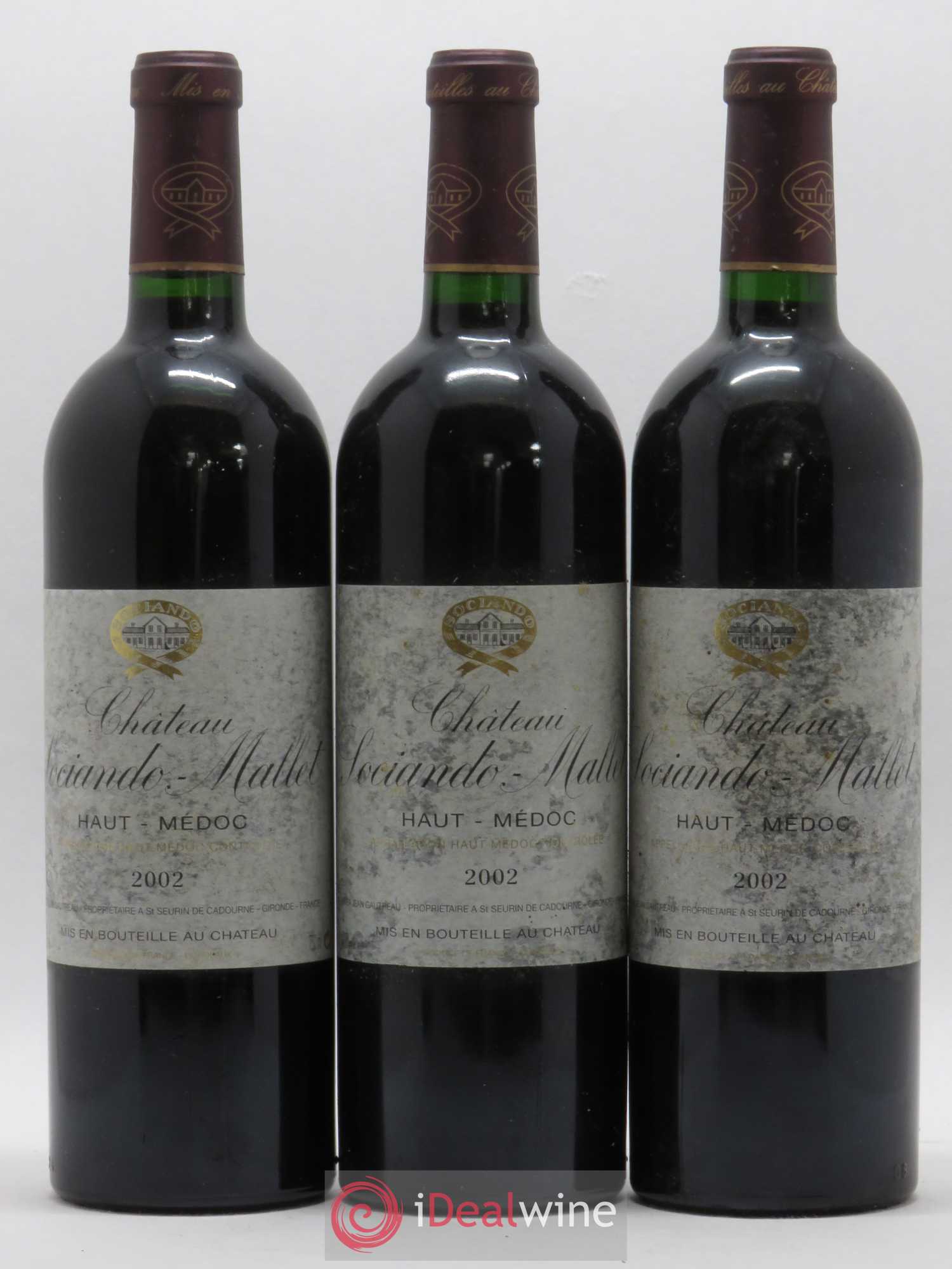 Château Sociando Mallet 2002 - Lot de 3 bouteilles - 0