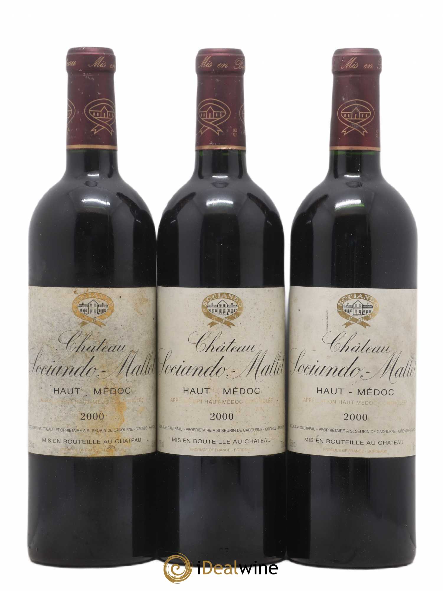 Château Sociando Mallet 2000 - Lot de 3 bouteilles - 0