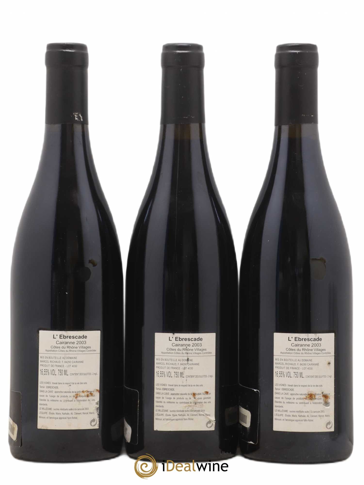 Cairanne Ebrescade Marcel Richaud 2003 - Lot de 3 bouteilles - 1