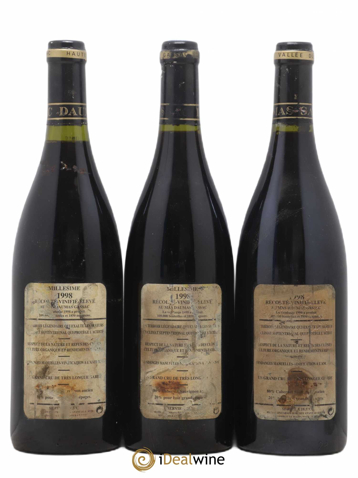 Saint-Guilhem-le-Désert - Cité d'Aniane Mas Daumas Gassac Famille Guibert de La Vaissière 1998 - Lot de 3 bouteilles - 1