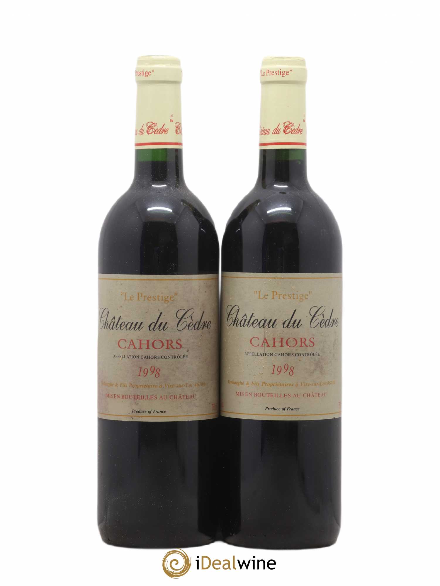 Cahors Château du Cèdre Pascal et Jean-Marc Verhaeghe Prestige 1998 - Lot de 2 bouteilles - 0