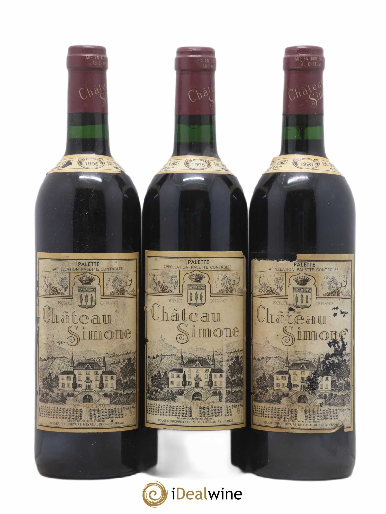 Palette Château Simone Famille Rougier 1995 - Lot de 3 bouteilles - 0