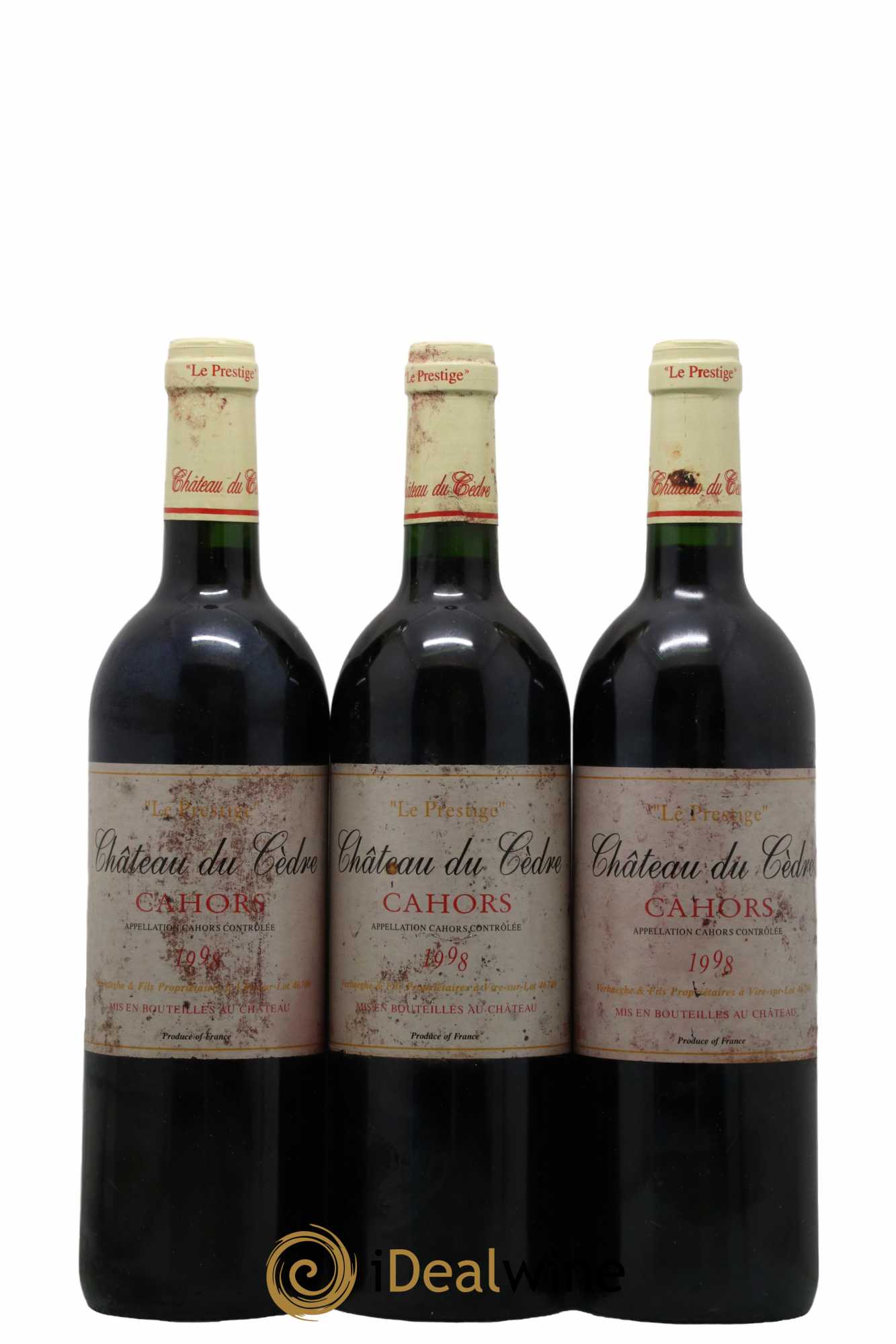 Cahors Château du Cèdre Pascal et Jean-Marc Verhaeghe Le Prestige 1998 - Lot de 3 bouteilles - 0