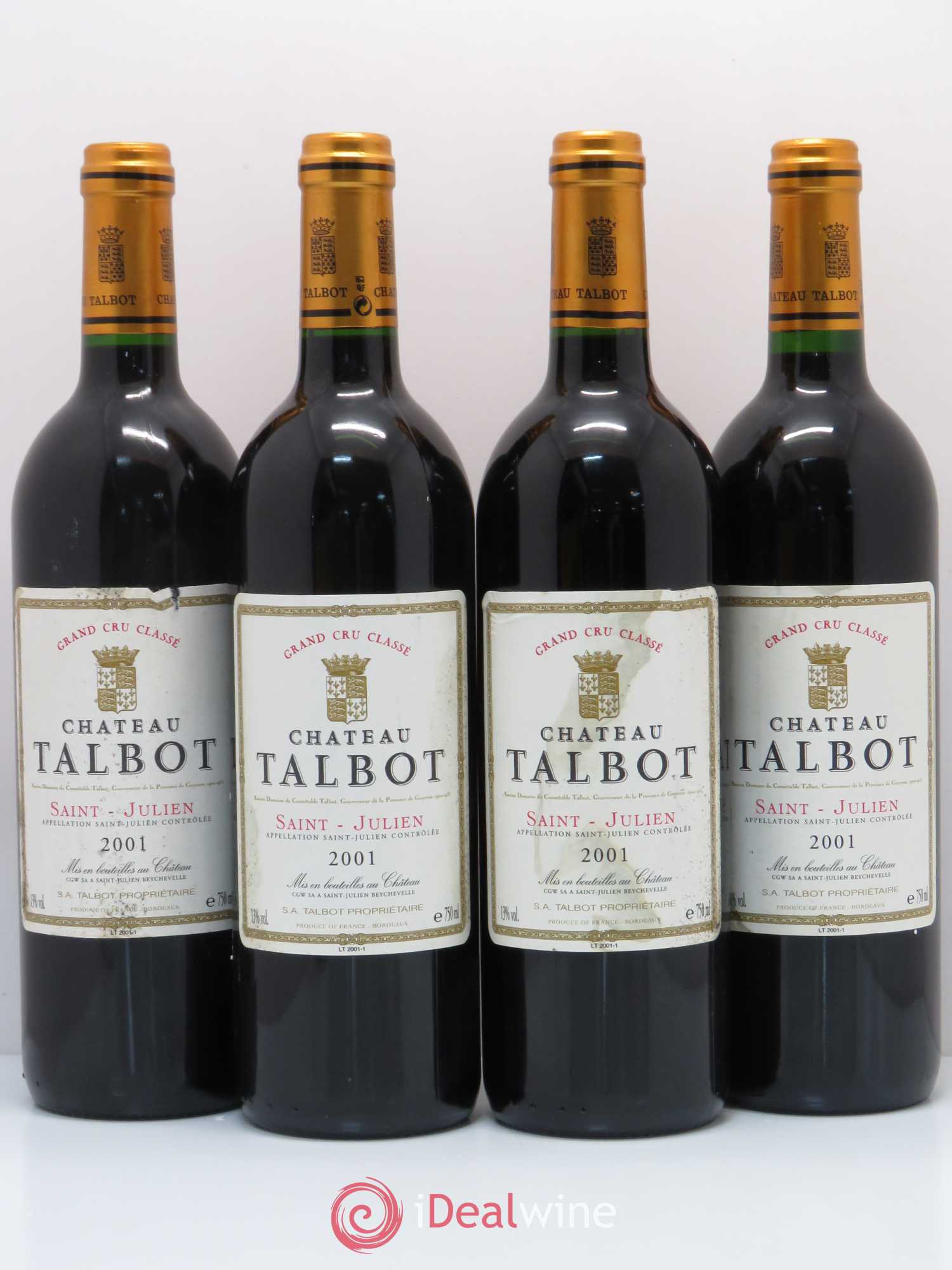 Château Talbot 4ème Grand Cru Classé 2001 - Lot de 4 bouteilles - 0