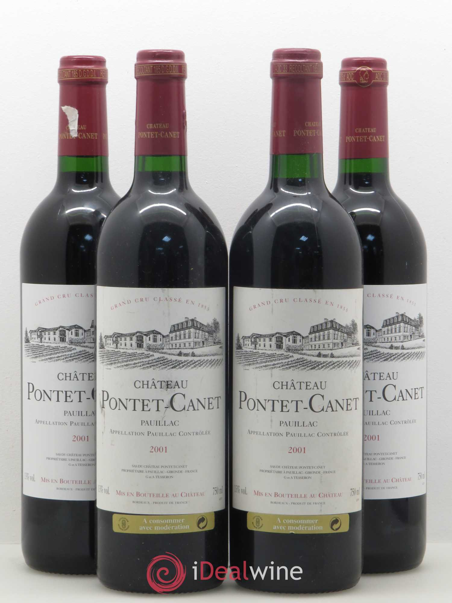 Château Pontet Canet 5ème Grand Cru Classé 2001 - Lot de 4 bouteilles - 0