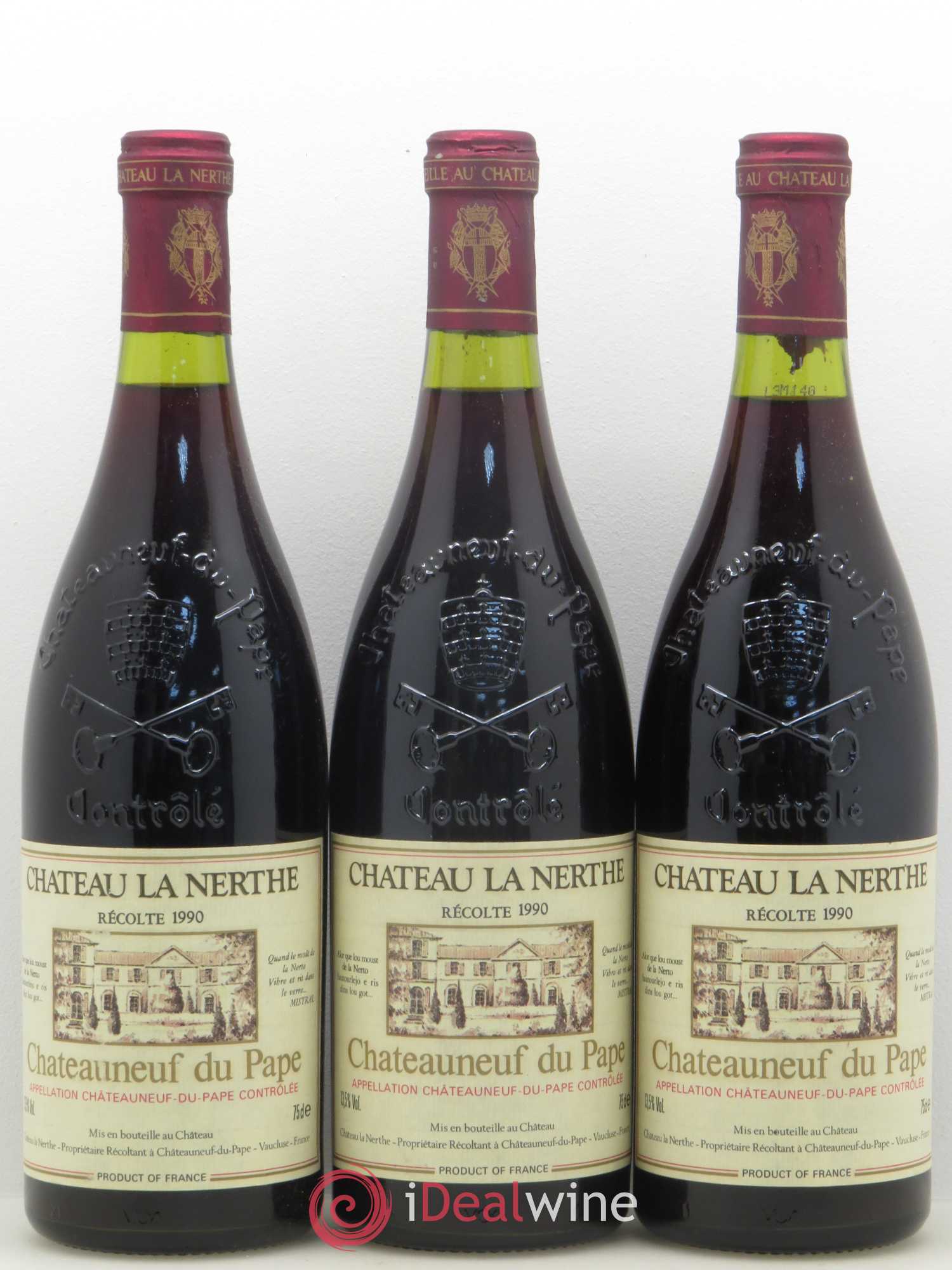 Châteauneuf-du-Pape Château la Nerthe Famille Richard 1990 - Lot de 3 bouteilles - 0