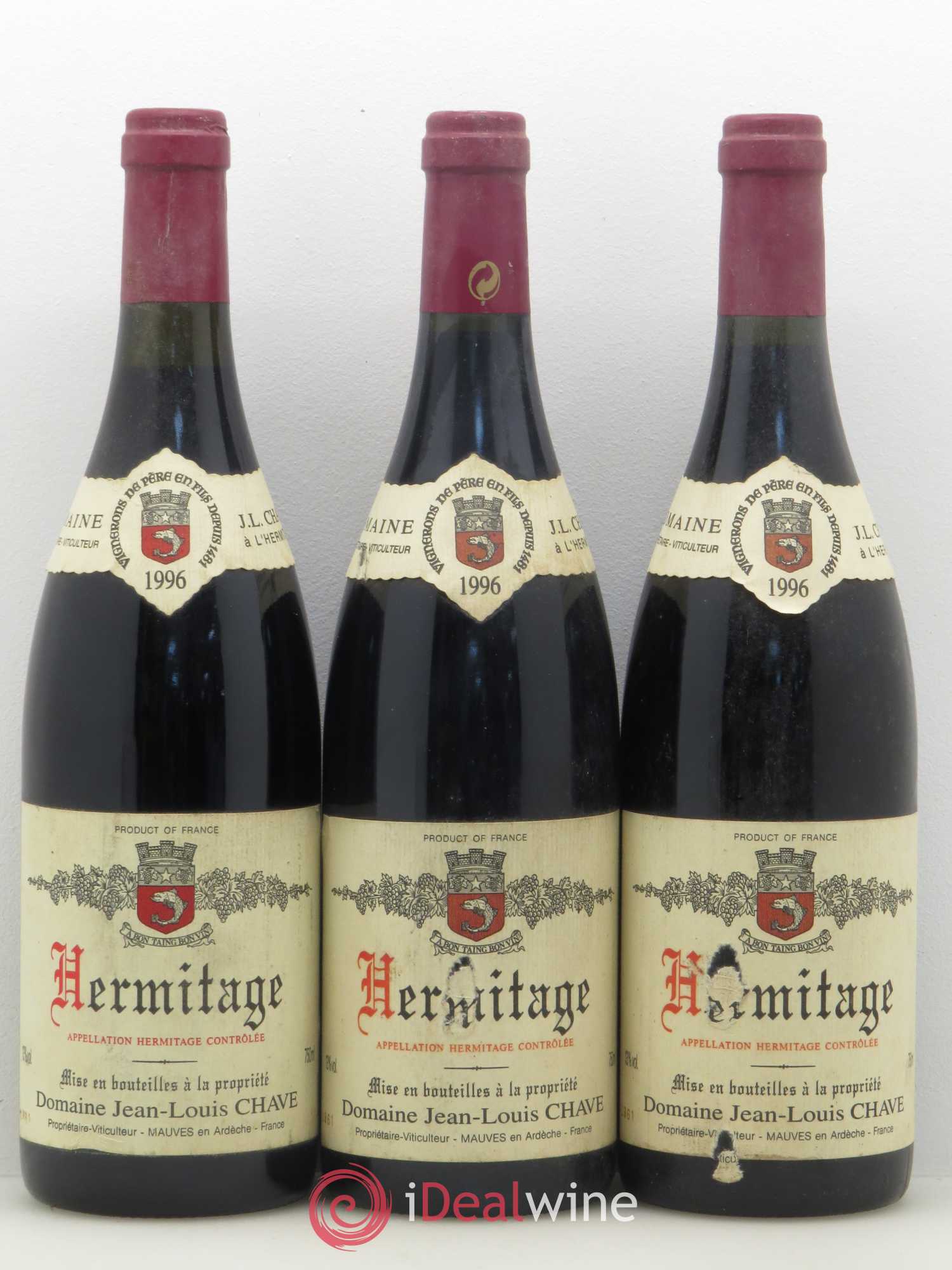 Hermitage Jean-Louis Chave 1996 - Lot de 3 bouteilles - 0